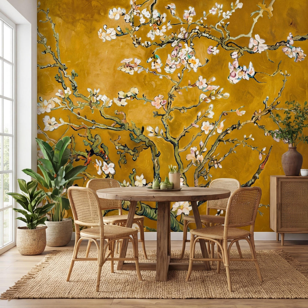 Van Gogh Inspired Blossom Tree Peel and StickWall Mural, Almond Blossom Floral Removable Wallpaper