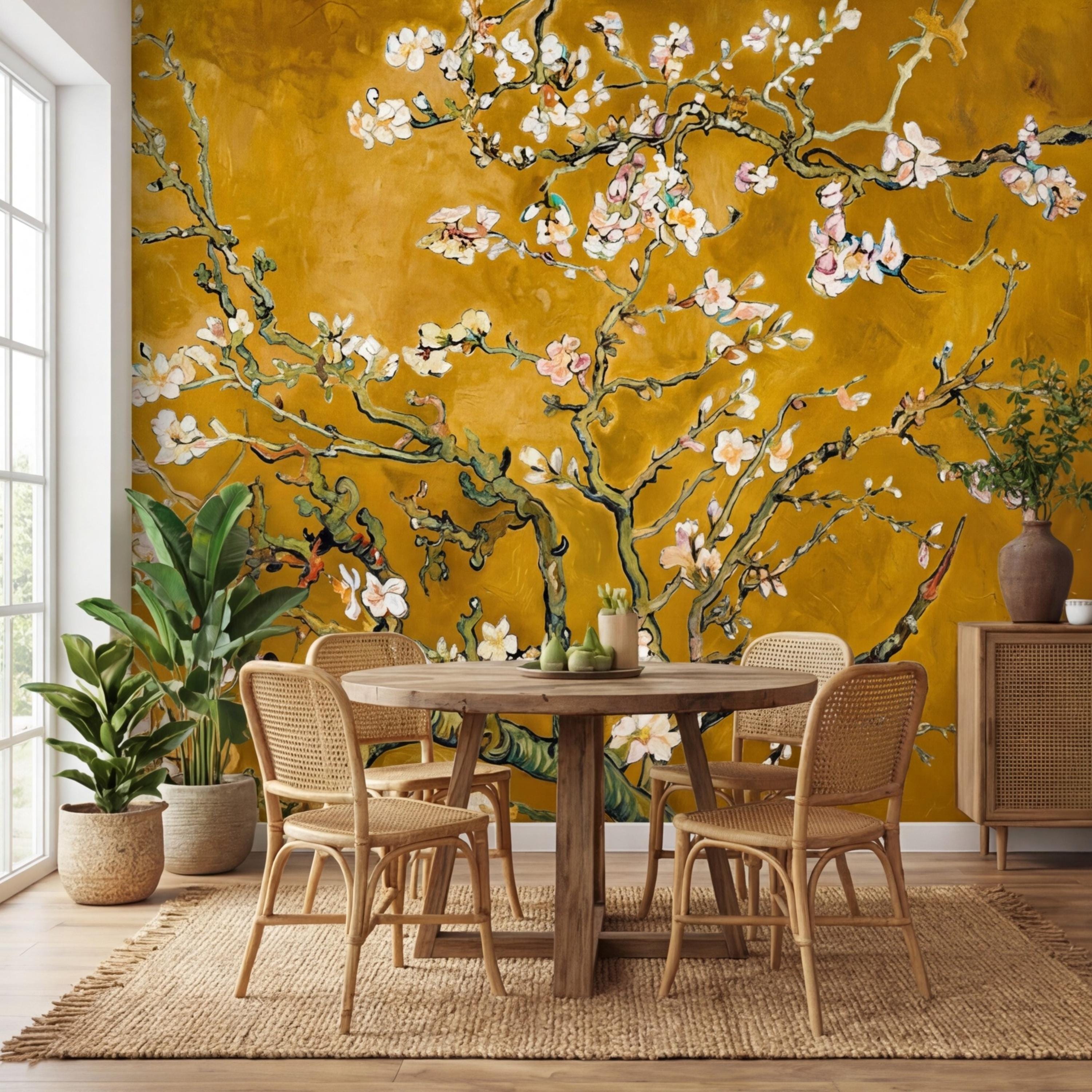 Van Gogh Inspired Blossom Tree Peel and StickWall Mural, Almond Blossom Floral Removable Wallpaper