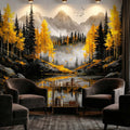 Autumn Forest LakePeel and Stick Wall Mural , Yellow Aspen Trees Mountain Landscape, Modern Abstract Nature Wallpaper