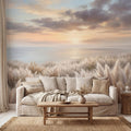 Pampas Grass Coastal Sunset Peel and Stick Wall Mural, Neutral Beige Beach Wallpaper, Boho Bedroom Living Room Wall Decor