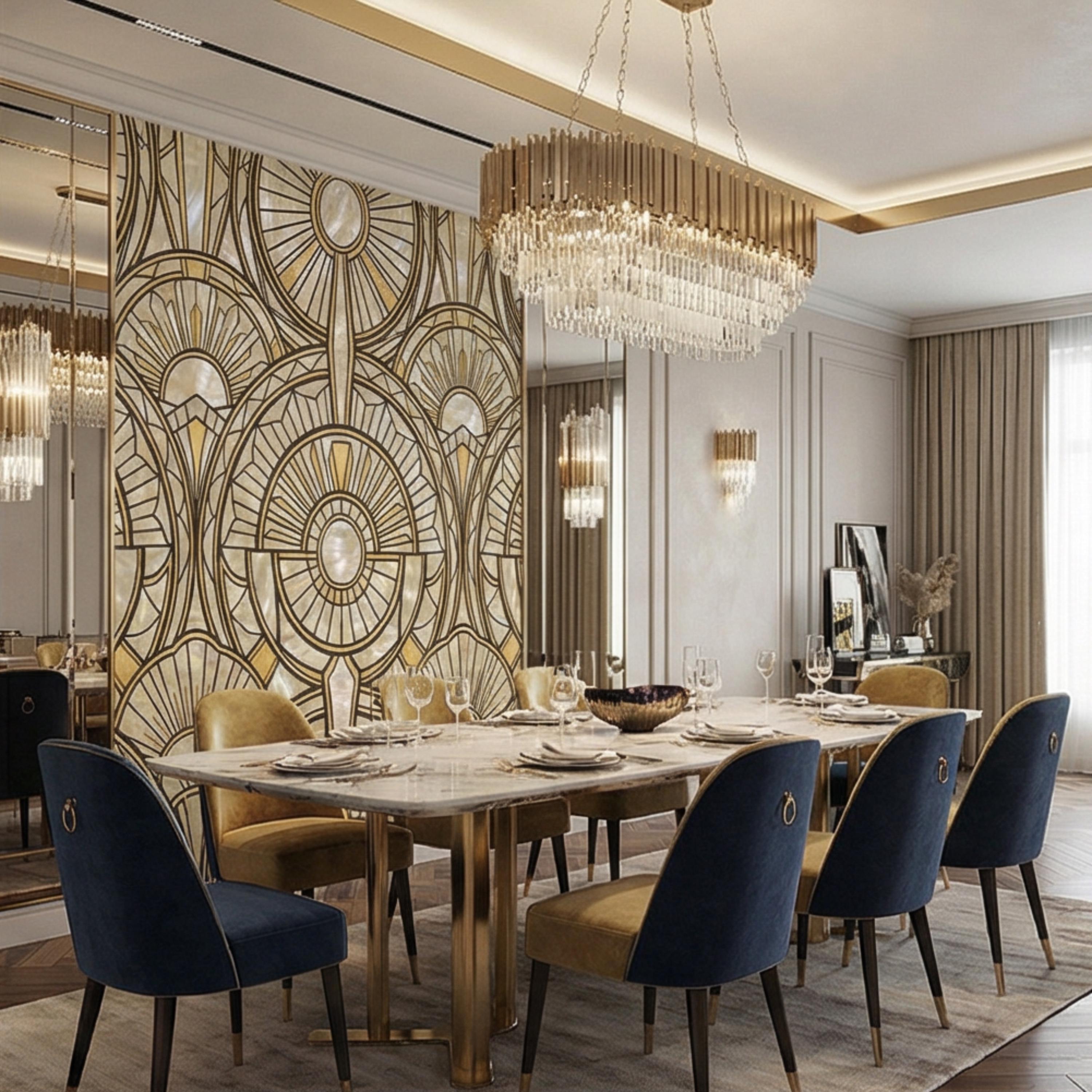 Art Deco Geometric Fan Peel and Stick Wall Mural, Pearl Pattern 1920s Gatsby Glam Neutral Wallpaper