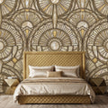 Art Deco Geometric Fan Peel and Stick Wall Mural, Pearl Pattern 1920s Gatsby Glam Neutral Wallpaper