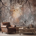 Moody Winter Branches Abstract ForestPeel and Stick Wall Mural, Rustic Distressed Texture Neutral Gray Beige Wallpaper