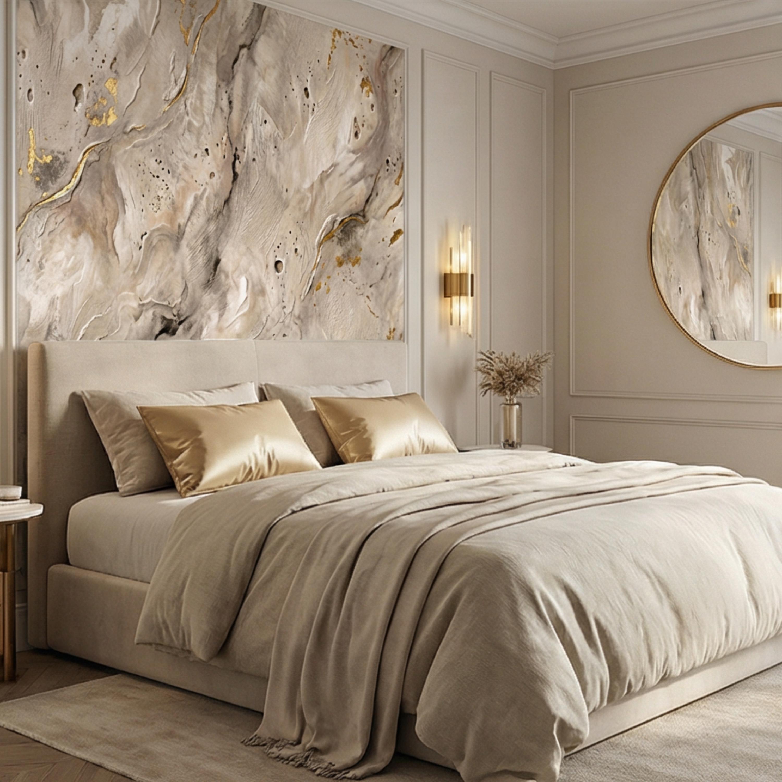 Modern Organic Neutral Beige Plaster Texture with Gold Accents Peel and Stick Wall Mural, Wabi Sabi Abstract Minimal Wallpaper