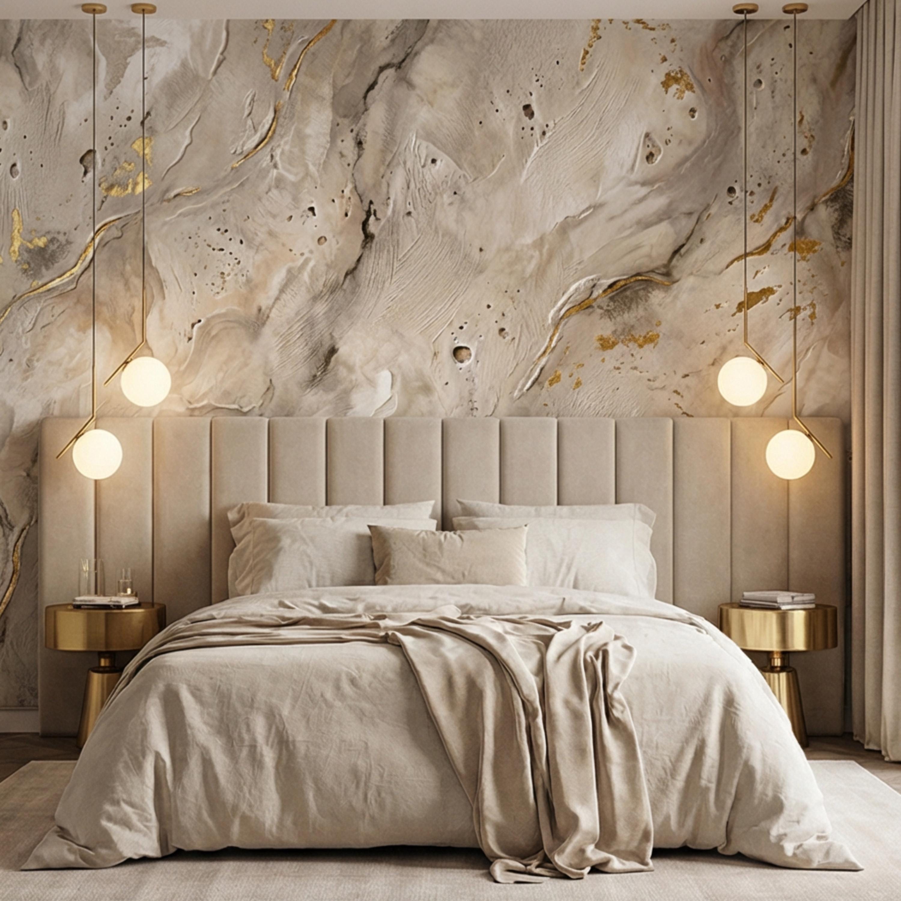 Modern Organic Neutral Beige Plaster Texture with Gold Accents Peel and Stick Wall Mural, Wabi Sabi Abstract Minimal Wallpaper