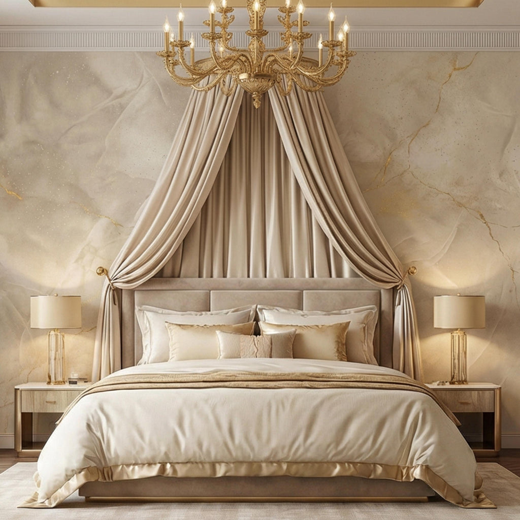 Neutral Cream Beige Plaster Texture with Gold Veins Peel and Stick Wall Mural, Modern Organic Wabi Sabi Abstract Wallpaper