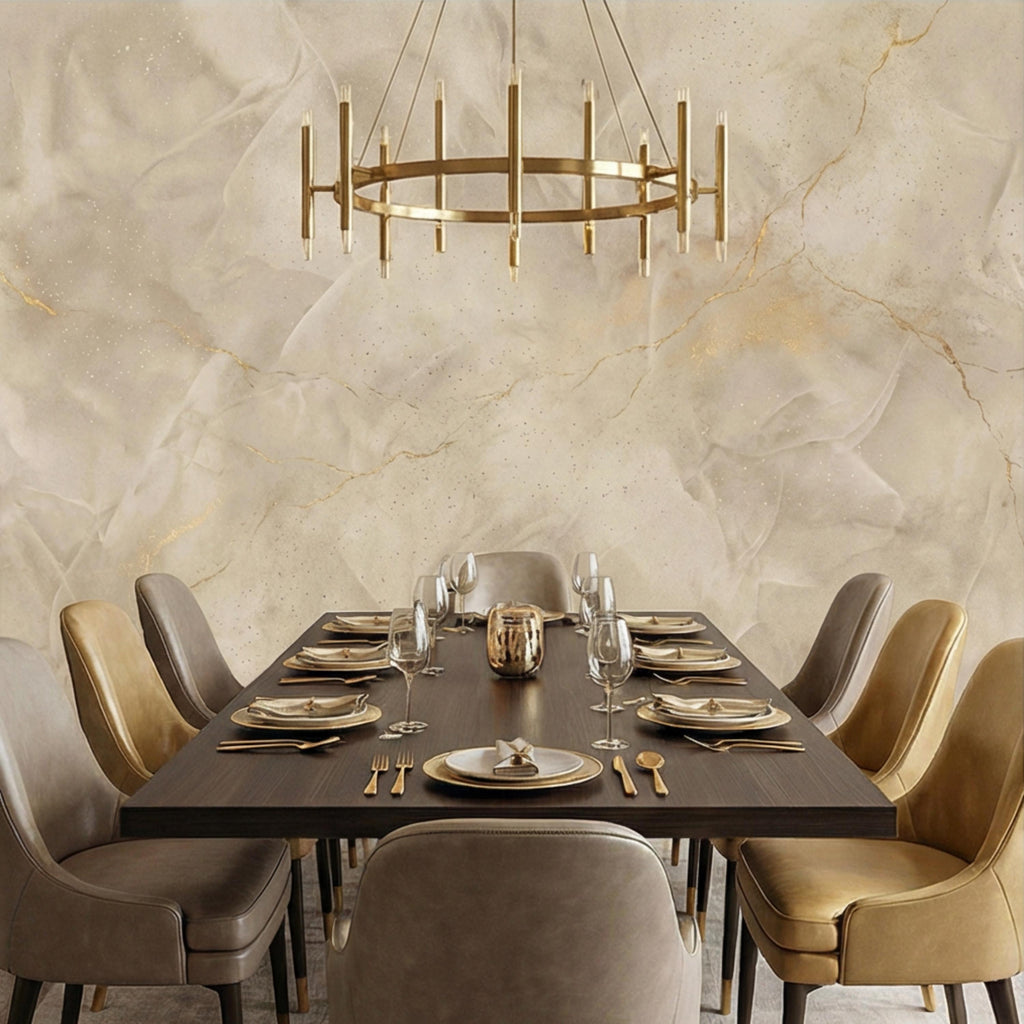 Neutral Cream Beige Plaster Texture with Gold Veins Peel and Stick Wall Mural, Modern Organic Wabi Sabi Abstract Wallpaper