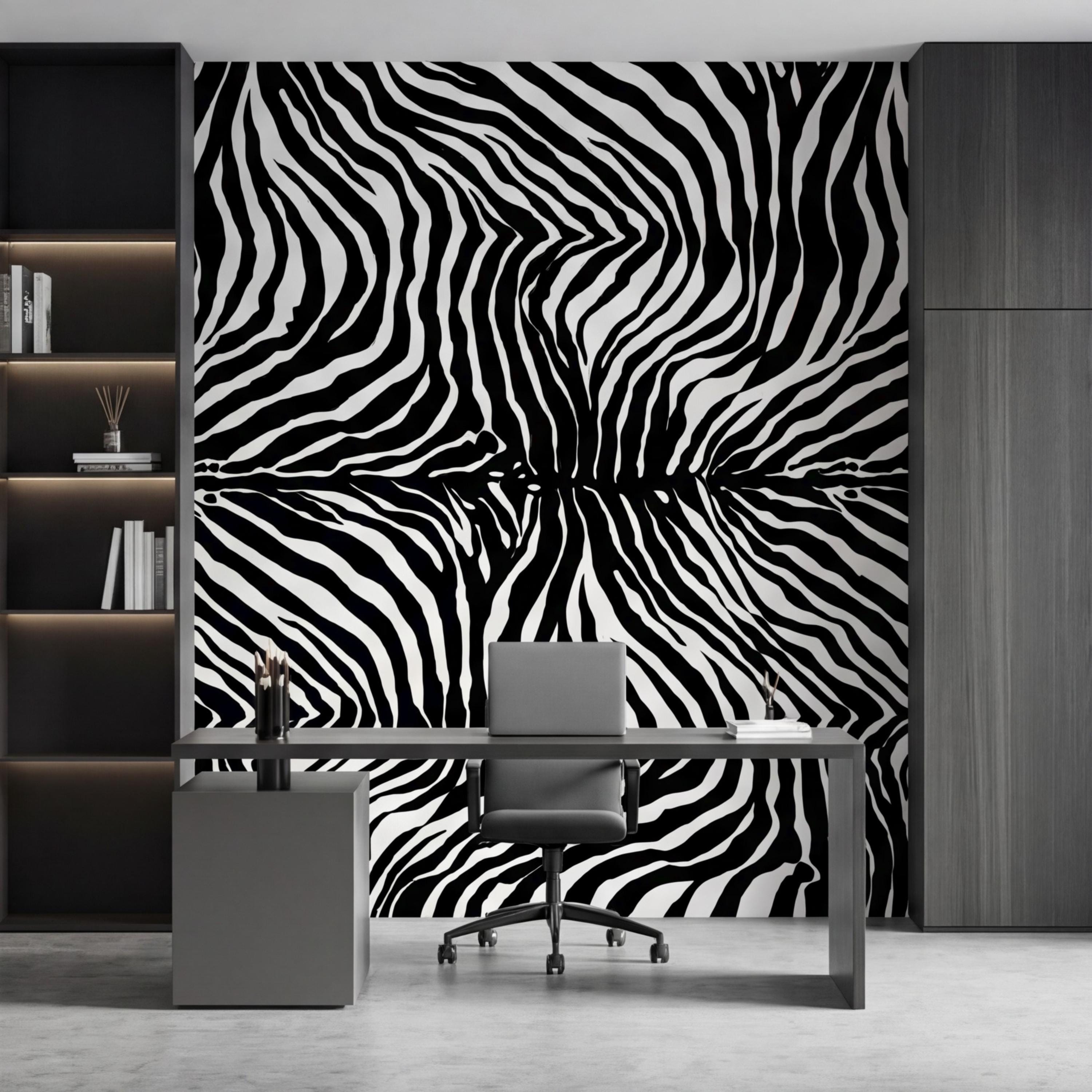 Modern Zebra Print Peel and Stick Wall Mural, Black and White Animal Stripe Pattern, Bold Safari Statement Wall Decor, Bedroom Living Room