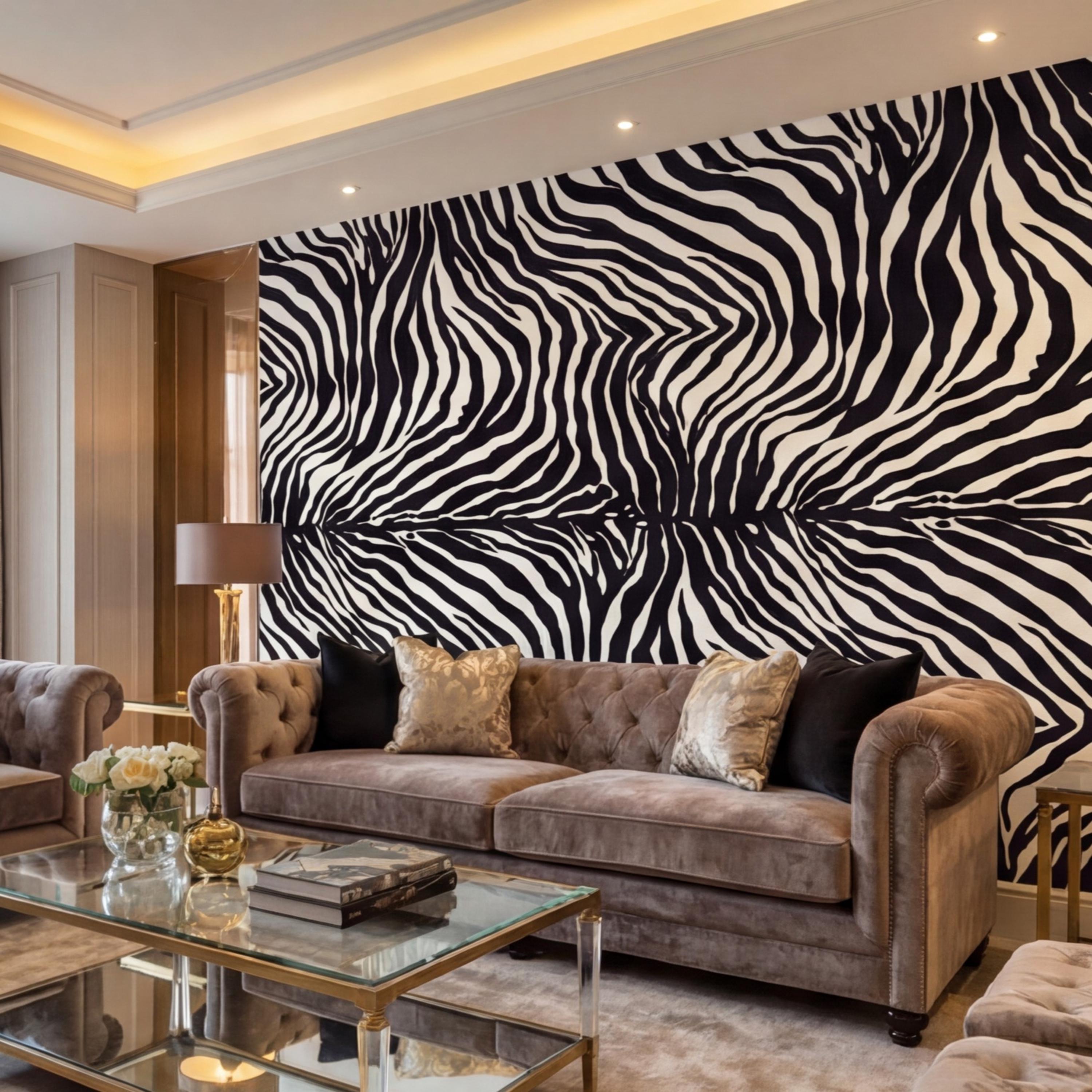 Modern Zebra Print Peel and Stick Wall Mural, Black and White Animal Stripe Pattern, Bold Safari Statement Wall Decor, Bedroom Living Room