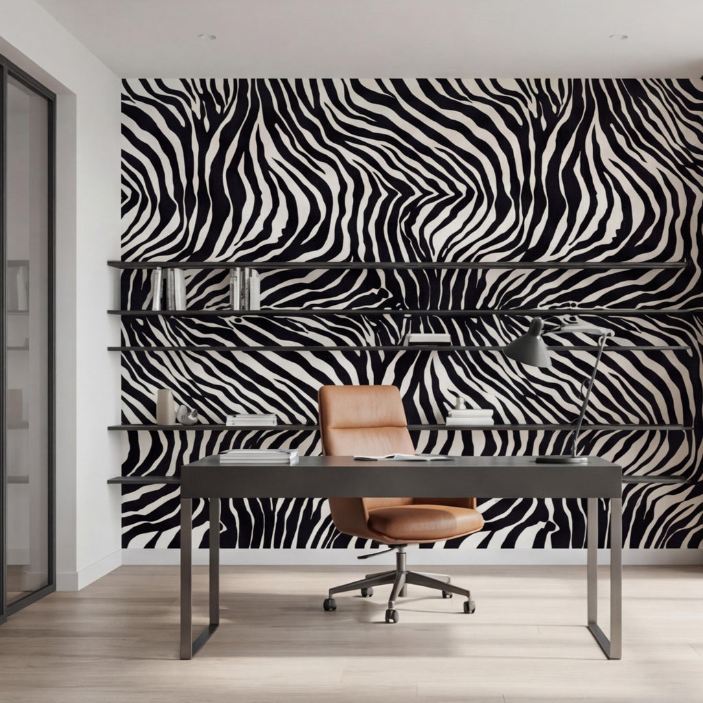 Modern Zebra Print Peel and Stick Wall Mural, Black and White Animal Stripe Pattern, Bold Safari Statement Wall Decor, Bedroom Living Room