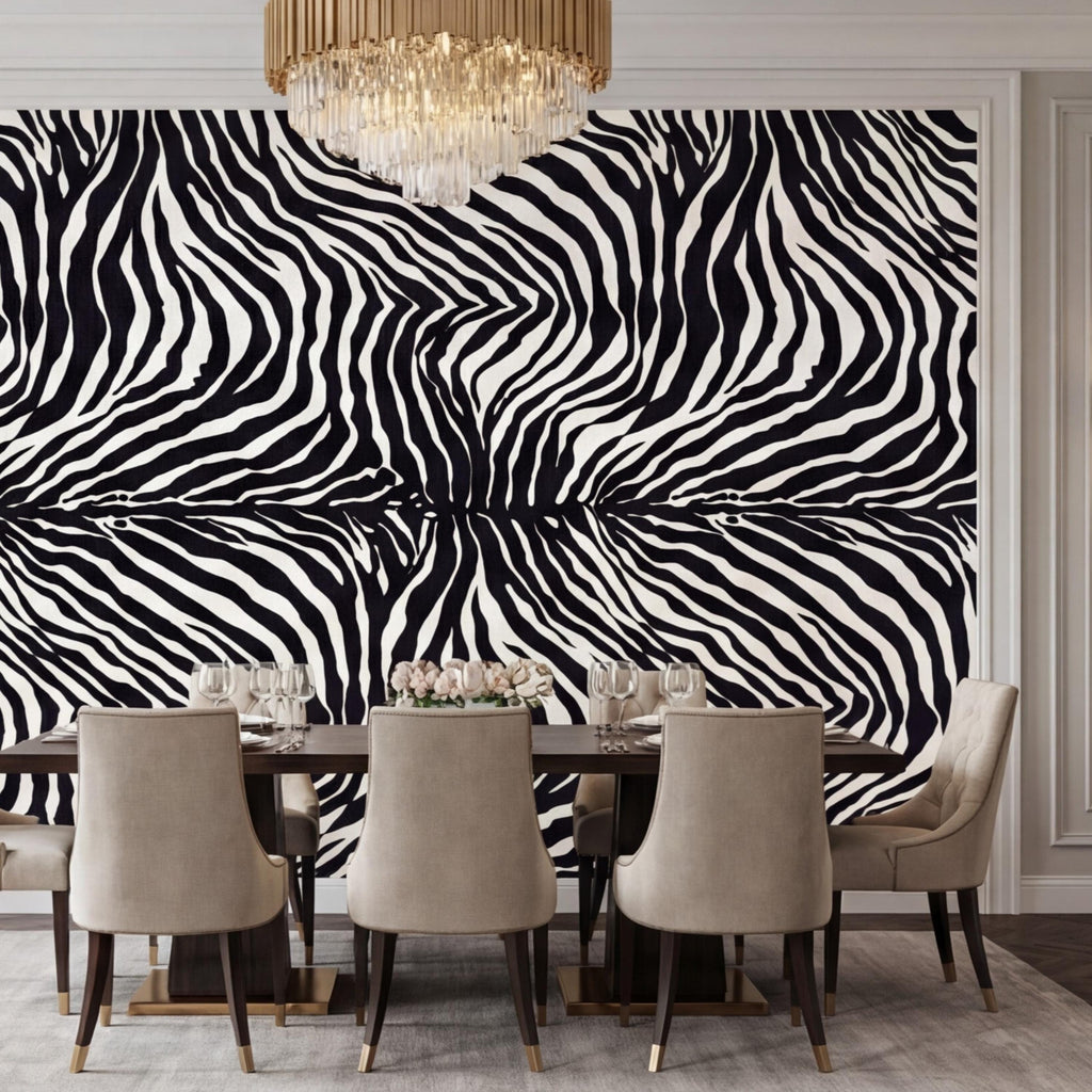 Modern Zebra Print Peel and Stick Wall Mural, Black and White Animal Stripe Pattern, Bold Safari Statement Wall Decor, Bedroom Living Room