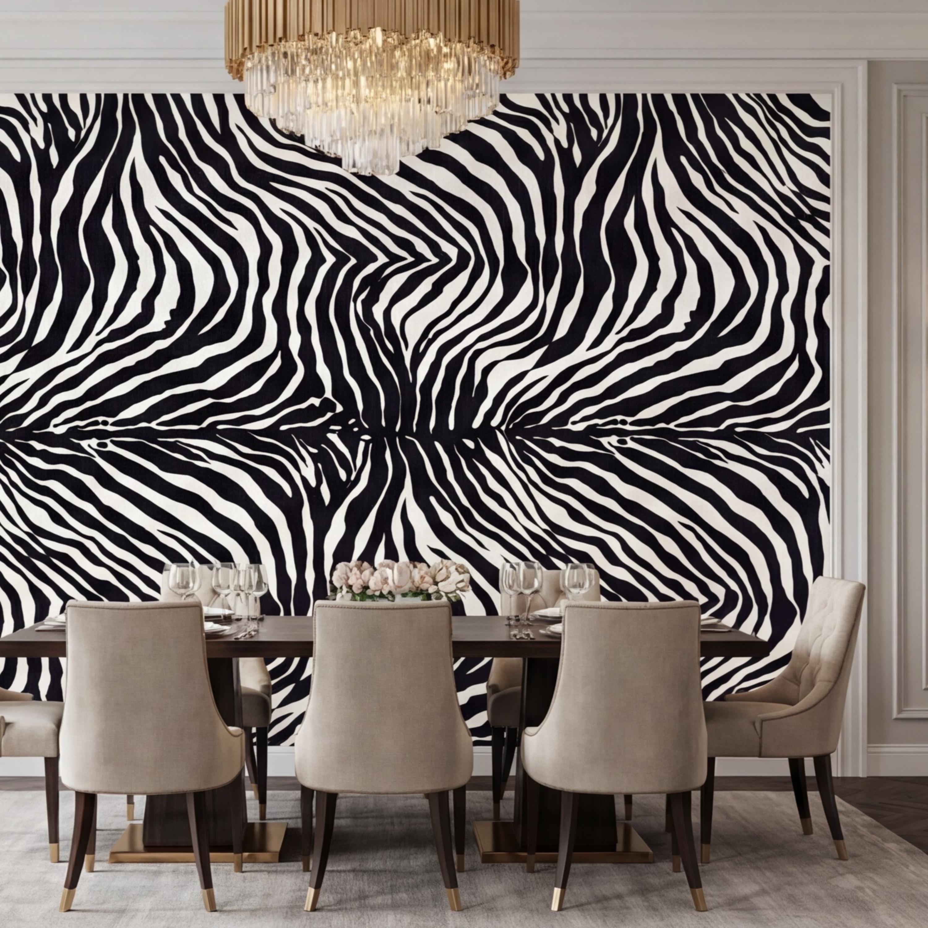 Modern Zebra Print Peel and Stick Wall Mural, Black and White Animal Stripe Pattern, Bold Safari Statement Wall Decor, Bedroom Living Room