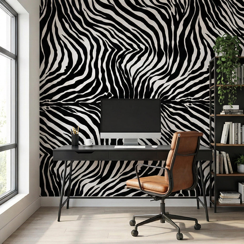Modern Zebra Print Peel and Stick Wall Mural, Black and White Animal Stripe Pattern, Bold Safari Statement Wall Decor, Bedroom Living Room