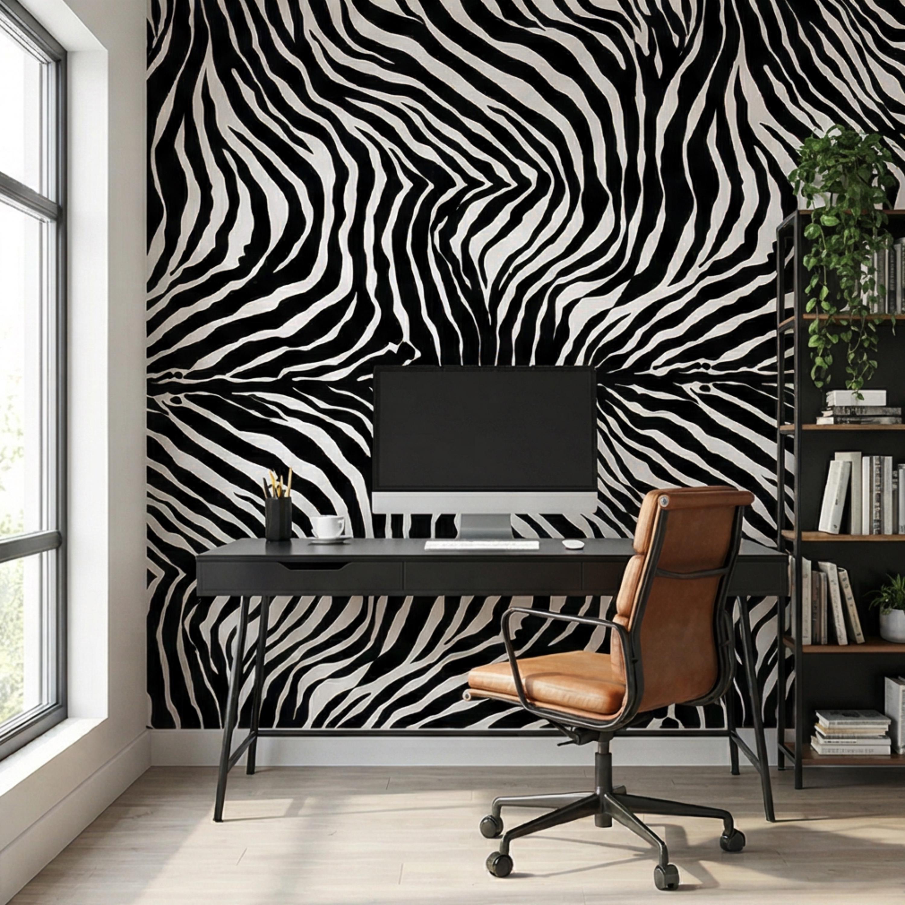 Modern Zebra Print Peel and Stick Wall Mural, Black and White Animal Stripe Pattern, Bold Safari Statement Wall Decor, Bedroom Living Room