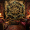 Alchemy Zodiac Sigil Peel and Stick Wall Mural, Vintage Occult Celestial Gold Teal Grunge, Gothic Witchy Wallpaper
