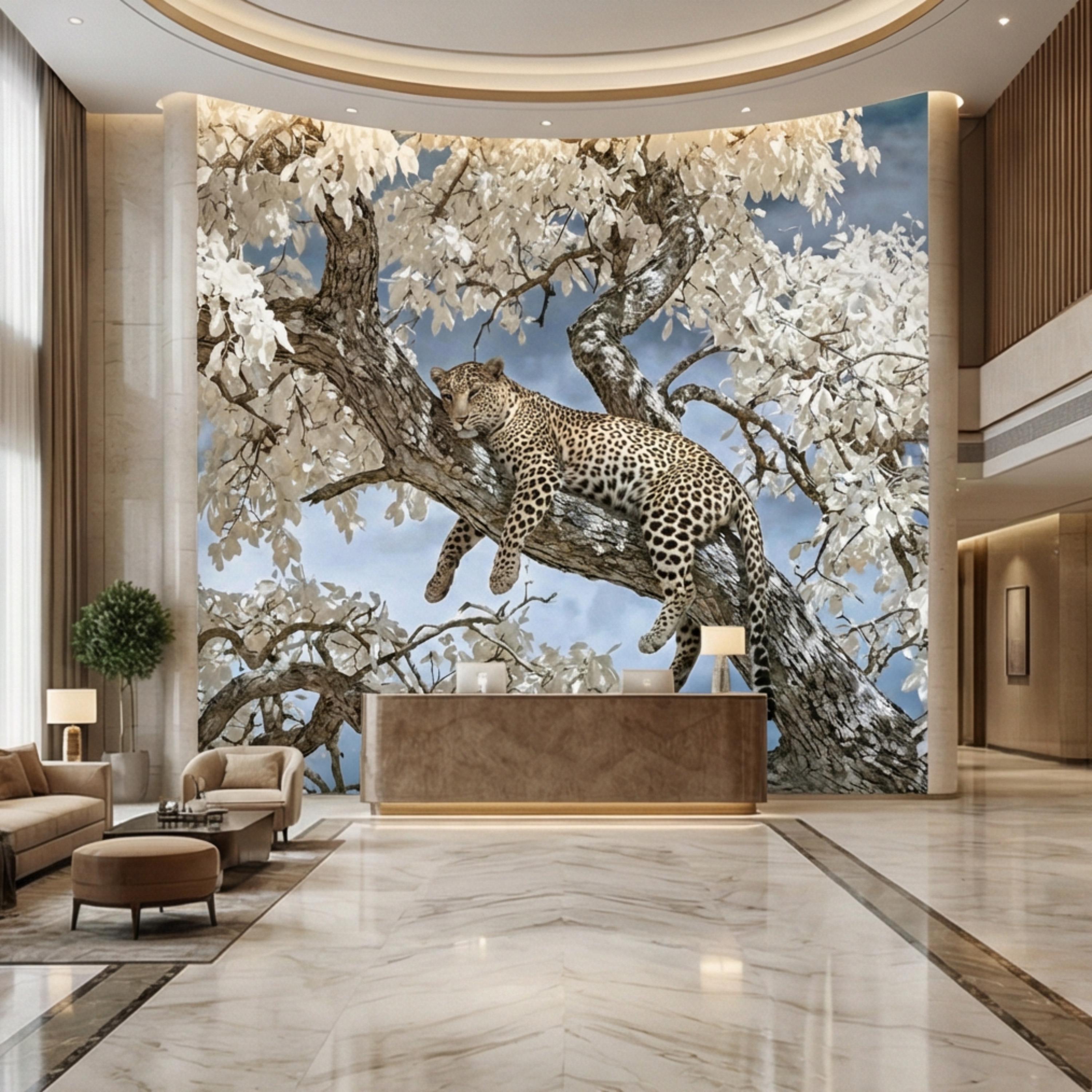 Modern Luxe Safari Leopard Peel and Stick Wall Mural, Neutral Contemporary Wildlife Wallpaper, Elegant Exotic Animal Wall Decor