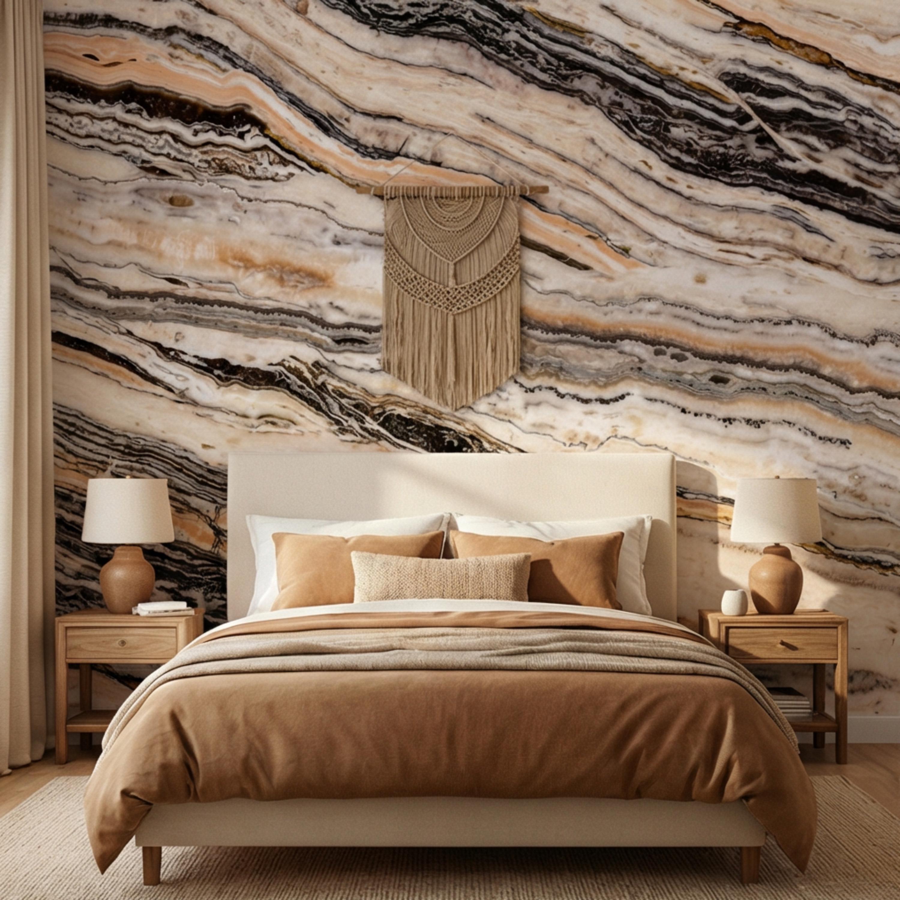 Luxury Marble Texture Peel and Stick Wall Mural, Neutral Beige and Black Stone Vein Wallpaper, Modern Abstract Onyx Effect Wall Decor