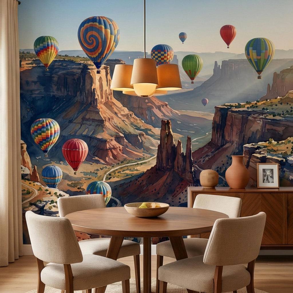 Grand Canyon Hot Air Balloons Peel and Stick Wall Mural, Colorful Southwest Desert Landscape Wallpaper, Monument Valley Scenic Wall Decor