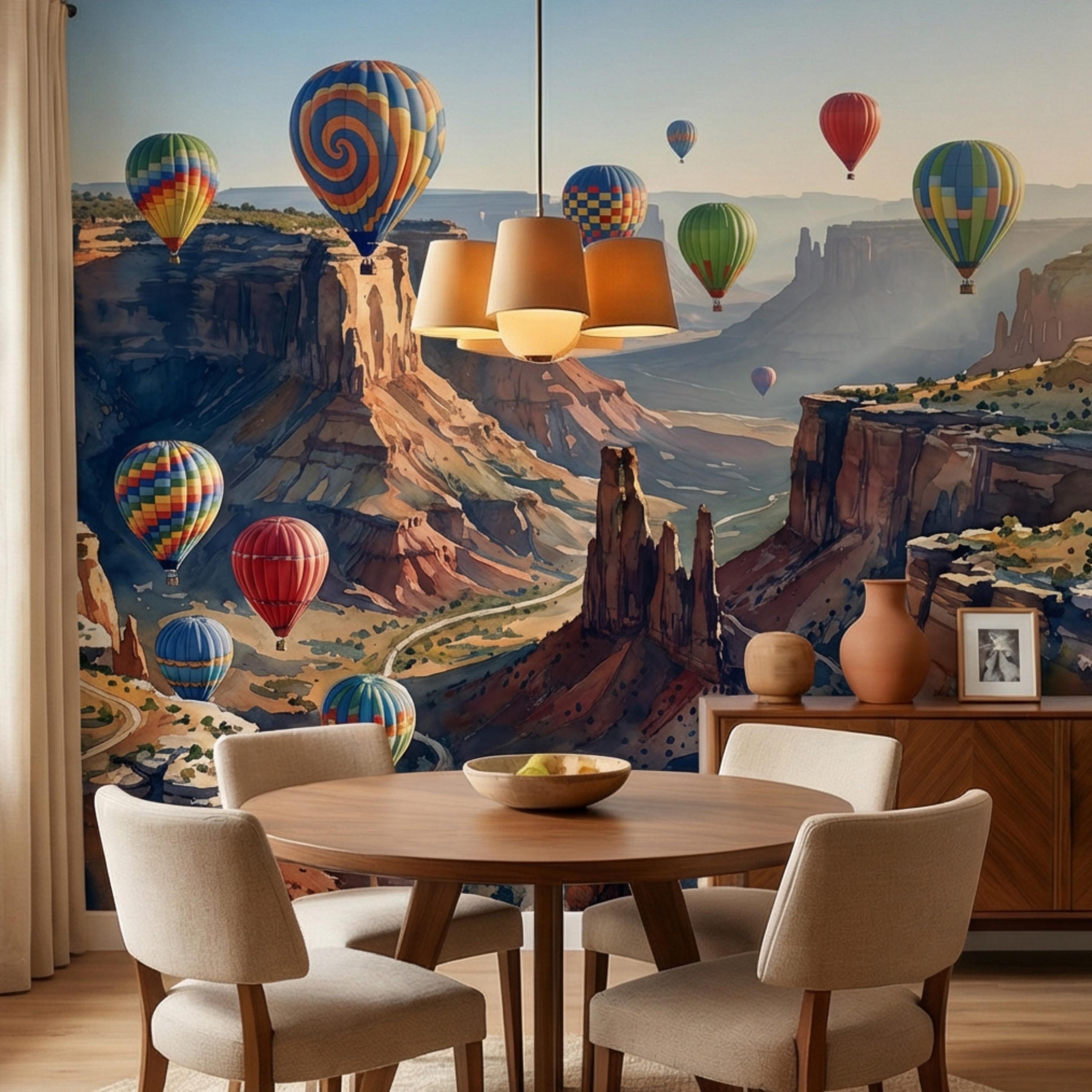 Grand Canyon Hot Air Balloons Peel and Stick Wall Mural, Colorful Southwest Desert Landscape Wallpaper, Monument Valley Scenic Wall Decor
