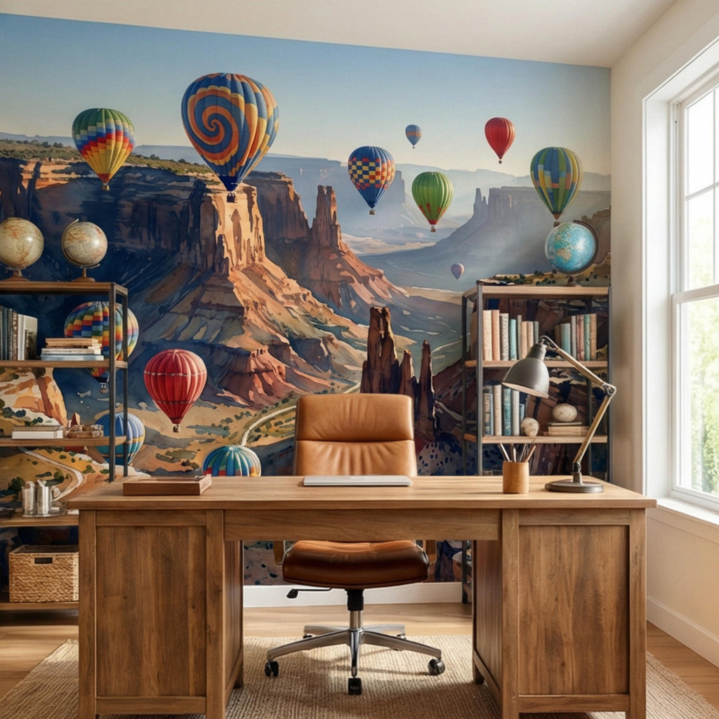 Grand Canyon Hot Air Balloons Peel and Stick Wall Mural, Colorful Southwest Desert Landscape Wallpaper, Monument Valley Scenic Wall Decor