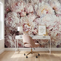 Blush Pink Peony Peel and Stick Wall Mural, Oversized Romantic Floral Wallpaper, Soft Ivory Botanical Statement Wall Decor