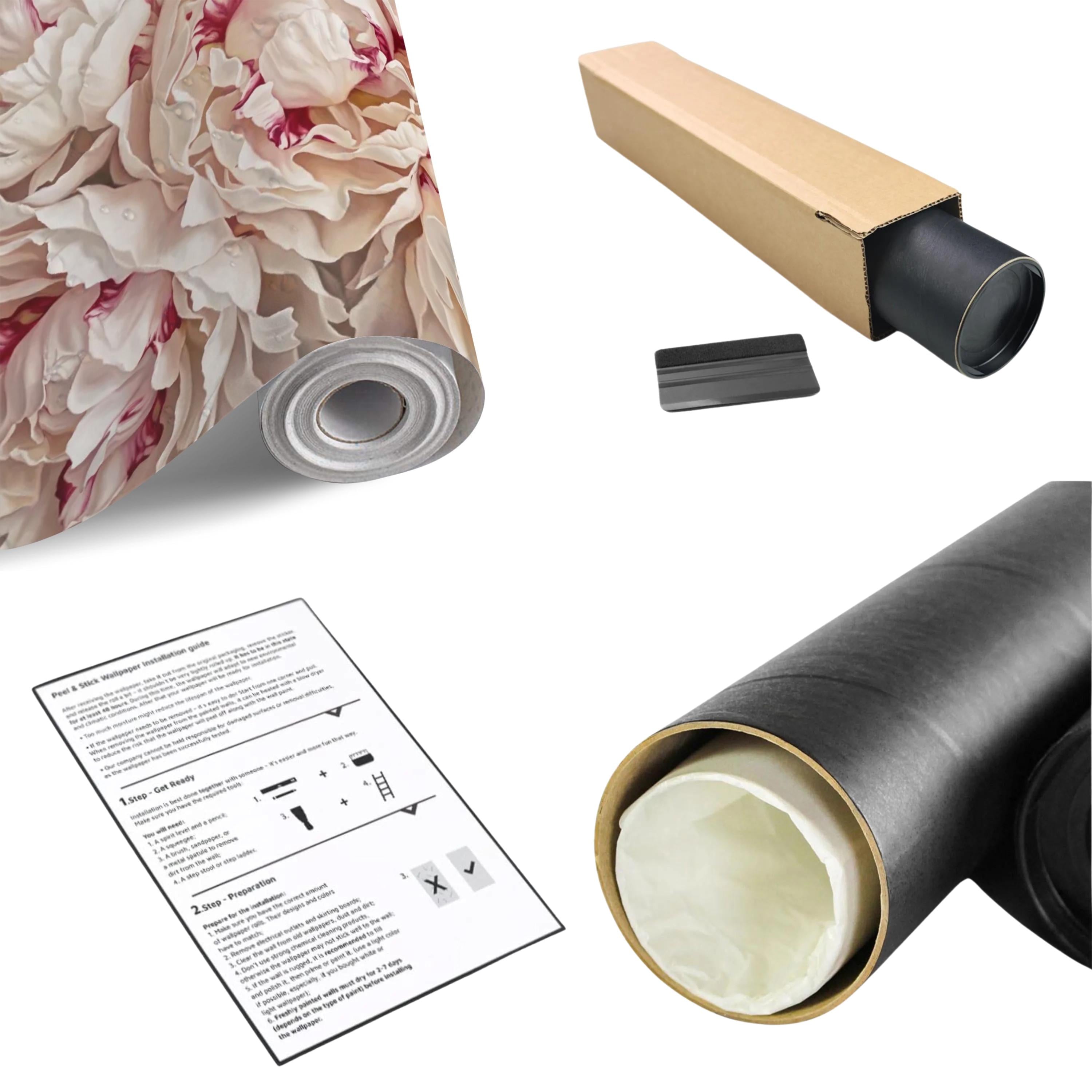 Blush Cream Peony Peel and Stick Wall Mural, Large Romantic Floral Wallpaper, Soft Feminine Luxury Wall Decor