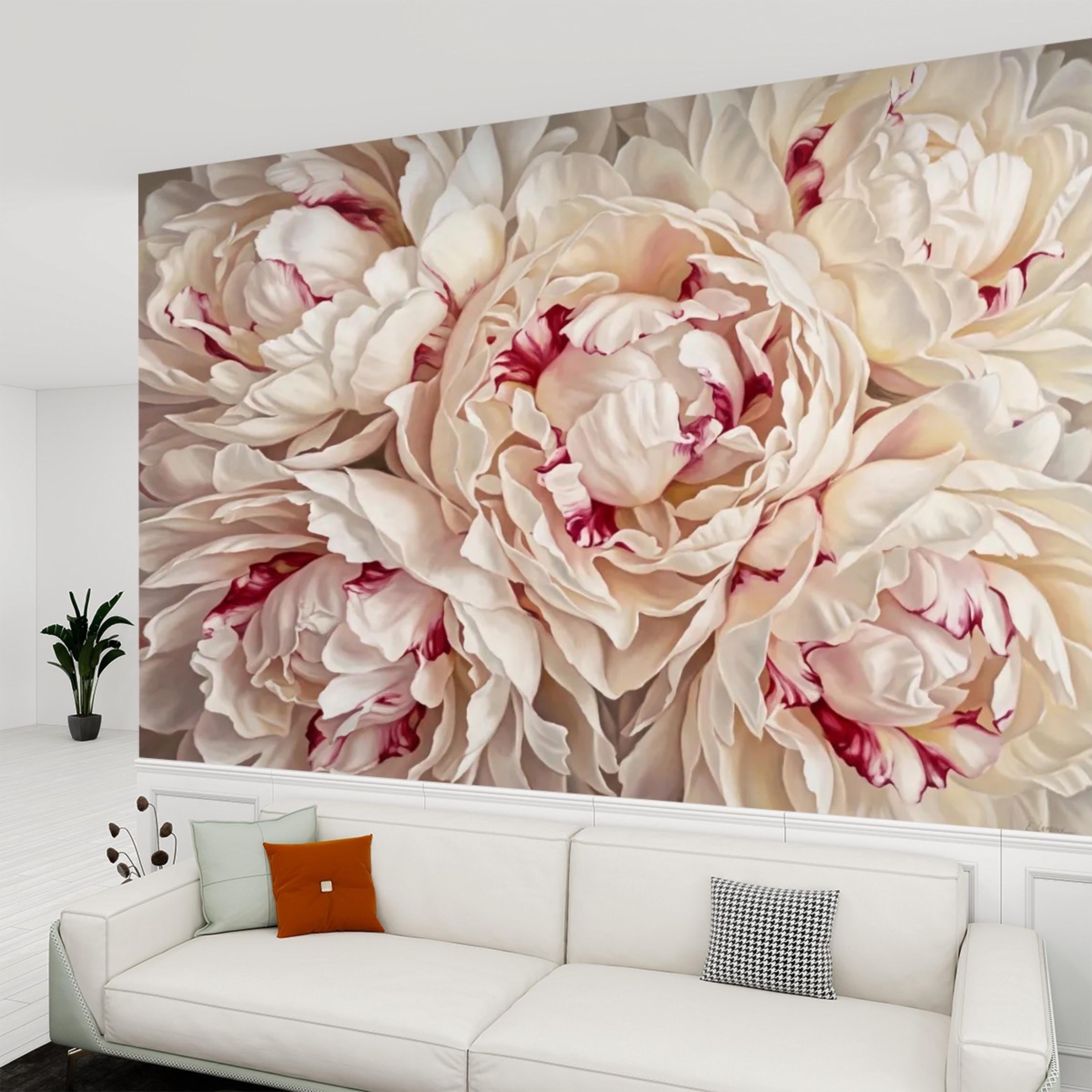 Blush Cream Peony Peel and Stick Wall Mural, Large Romantic Floral Wallpaper, Soft Feminine Luxury Wall Decor