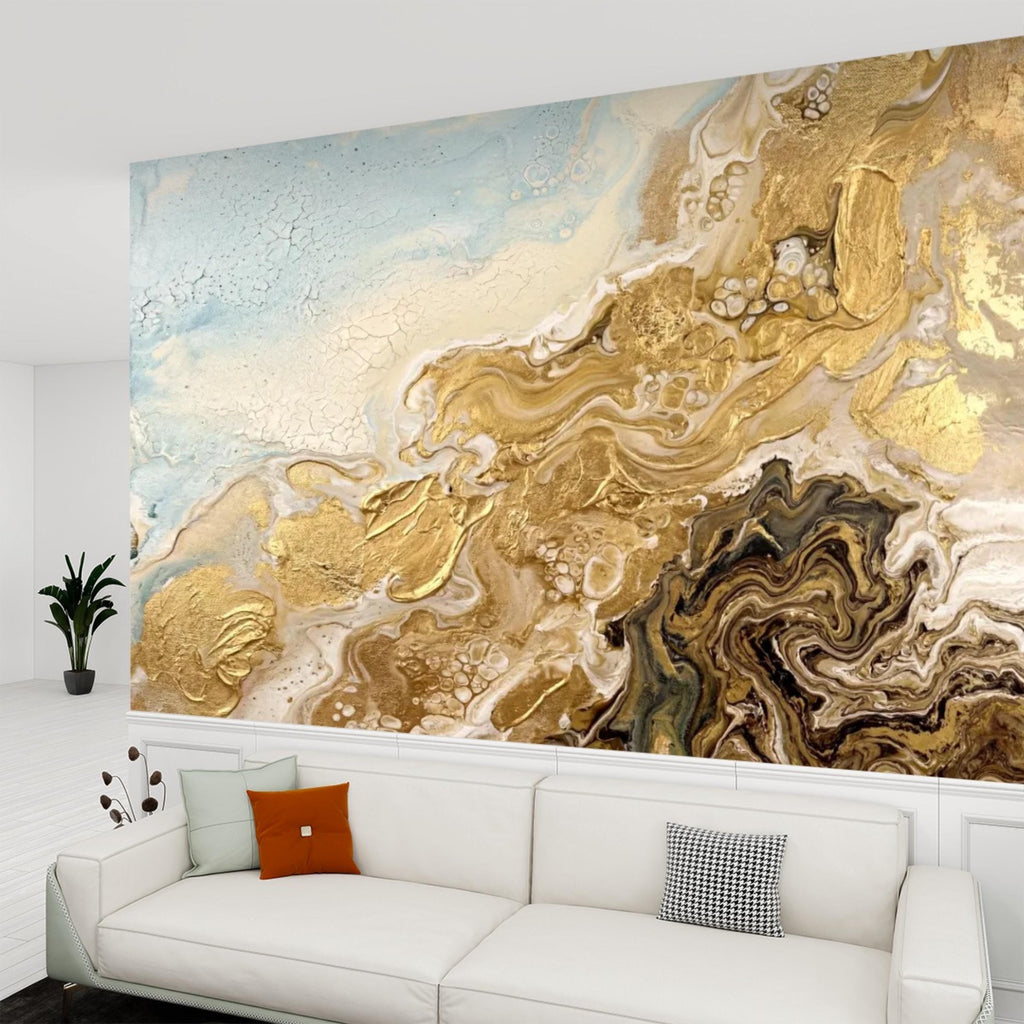 Textured Gold Plaster Peel and Stick Wall Mural, Abstract Architectural Paint Effect Wallpaper, Luxury Modern Interior Statement Wall Decor