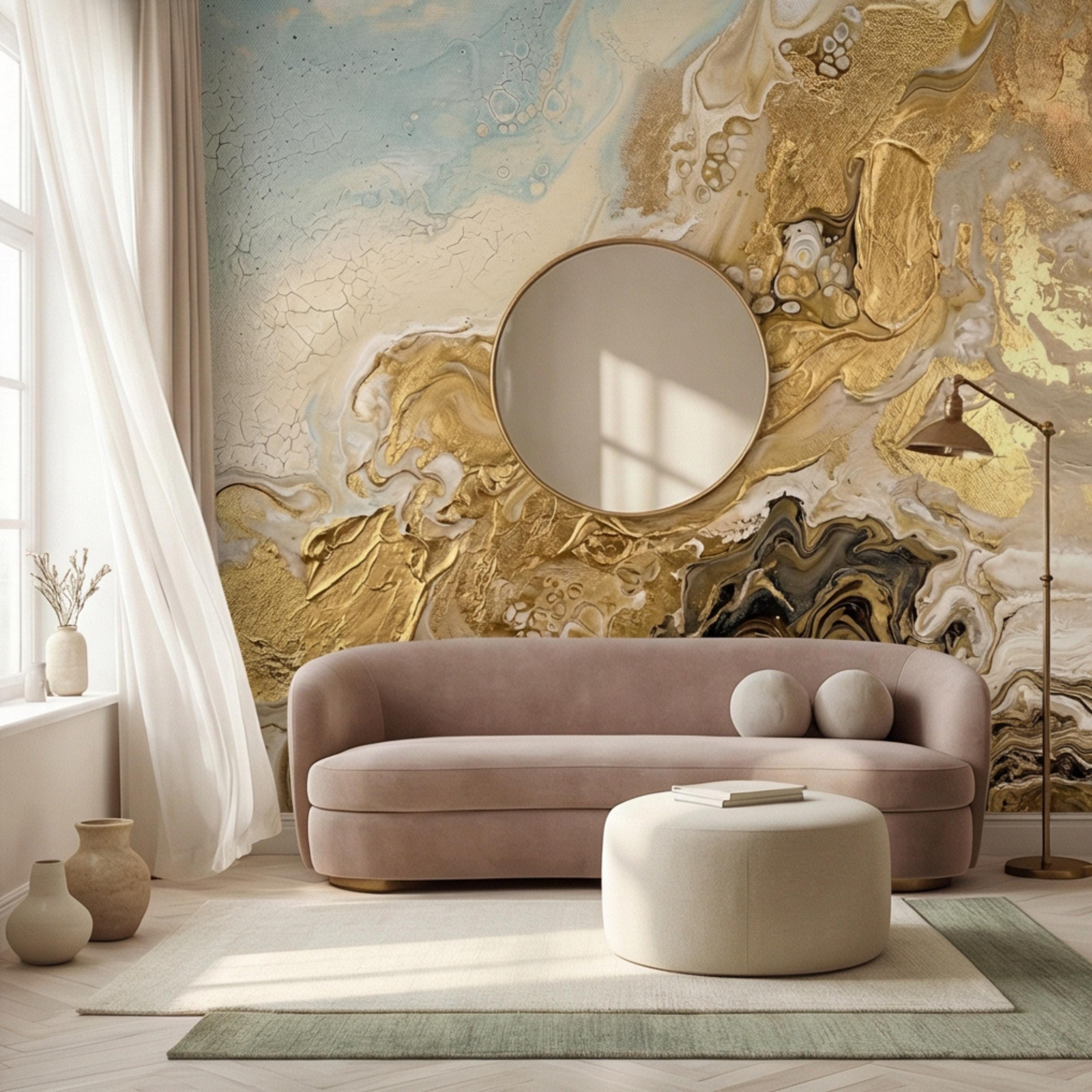 Textured Gold Plaster Peel and Stick Wall Mural, Abstract Architectural Paint Effect Wallpaper, Luxury Modern Interior Statement Wall Decor