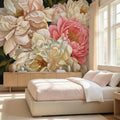 Blush Pink and Cream Peony Peel and Stick Wall Mural, Romantic Floral Wallpaper, Large Flower Wall Decor