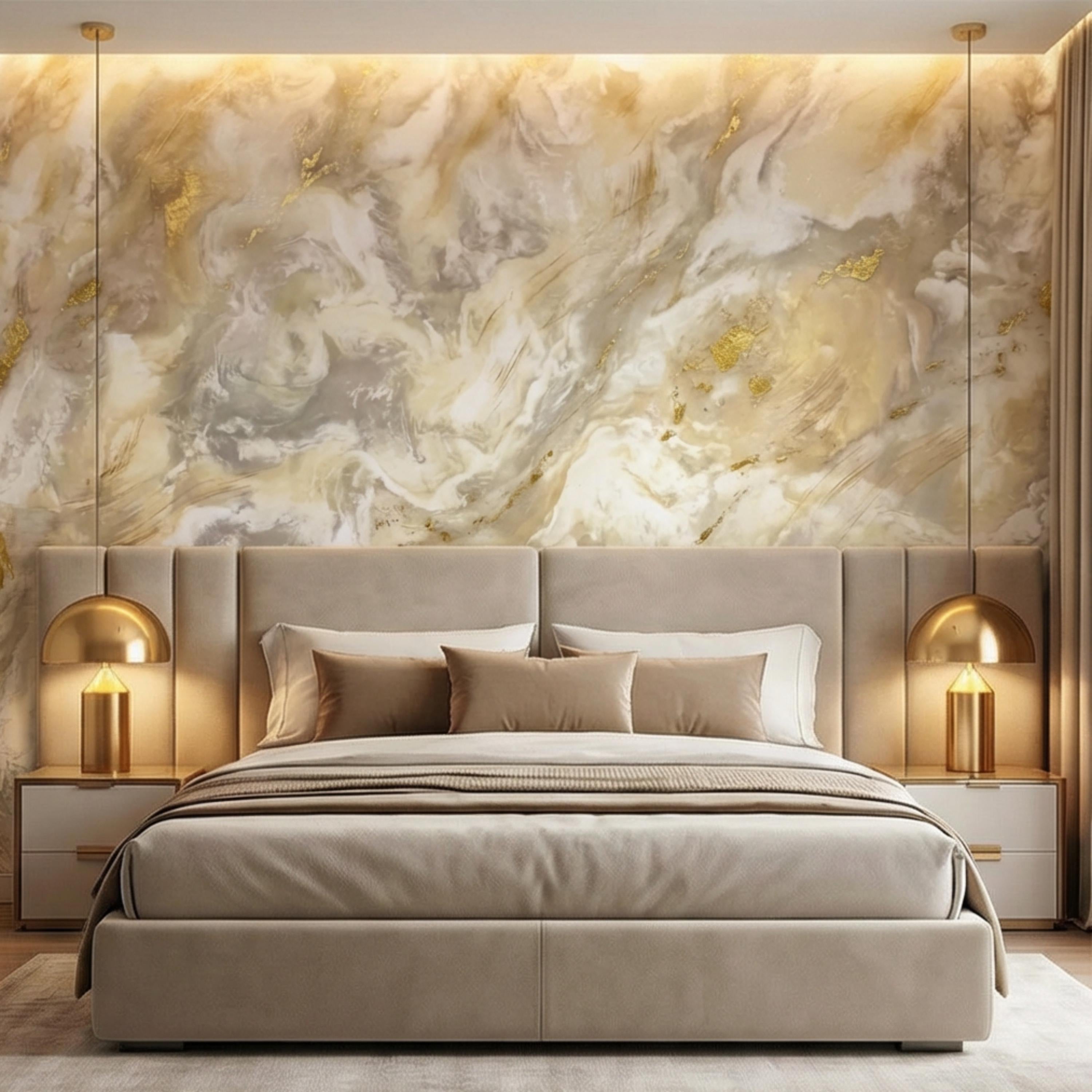 Textured Plaster Neutral Beige Gray with Gold Accents Peel and Stick Wall Mural, Modern Organic Minimal Wabi Sabi Style Wallpaper