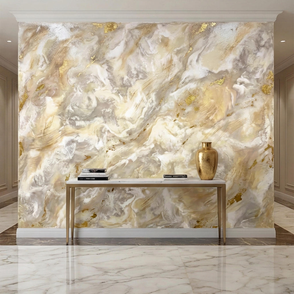 Textured Plaster Neutral Beige Gray with Gold Accents Peel and Stick Wall Mural, Modern Organic Minimal Wabi Sabi Style Wallpaper