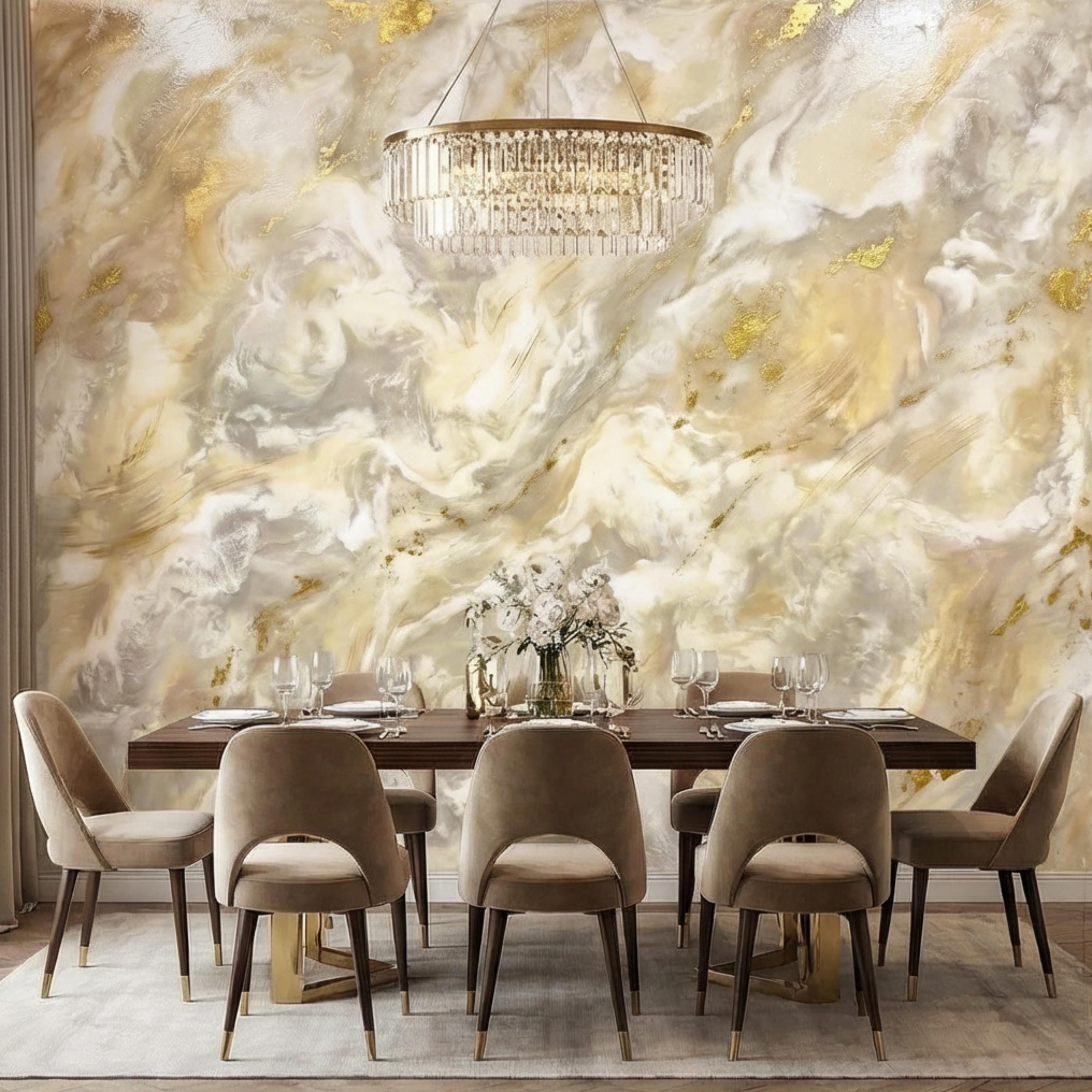 Textured Plaster Neutral Beige Gray with Gold Accents Peel and Stick Wall Mural, Modern Organic Minimal Wabi Sabi Style Wallpaper