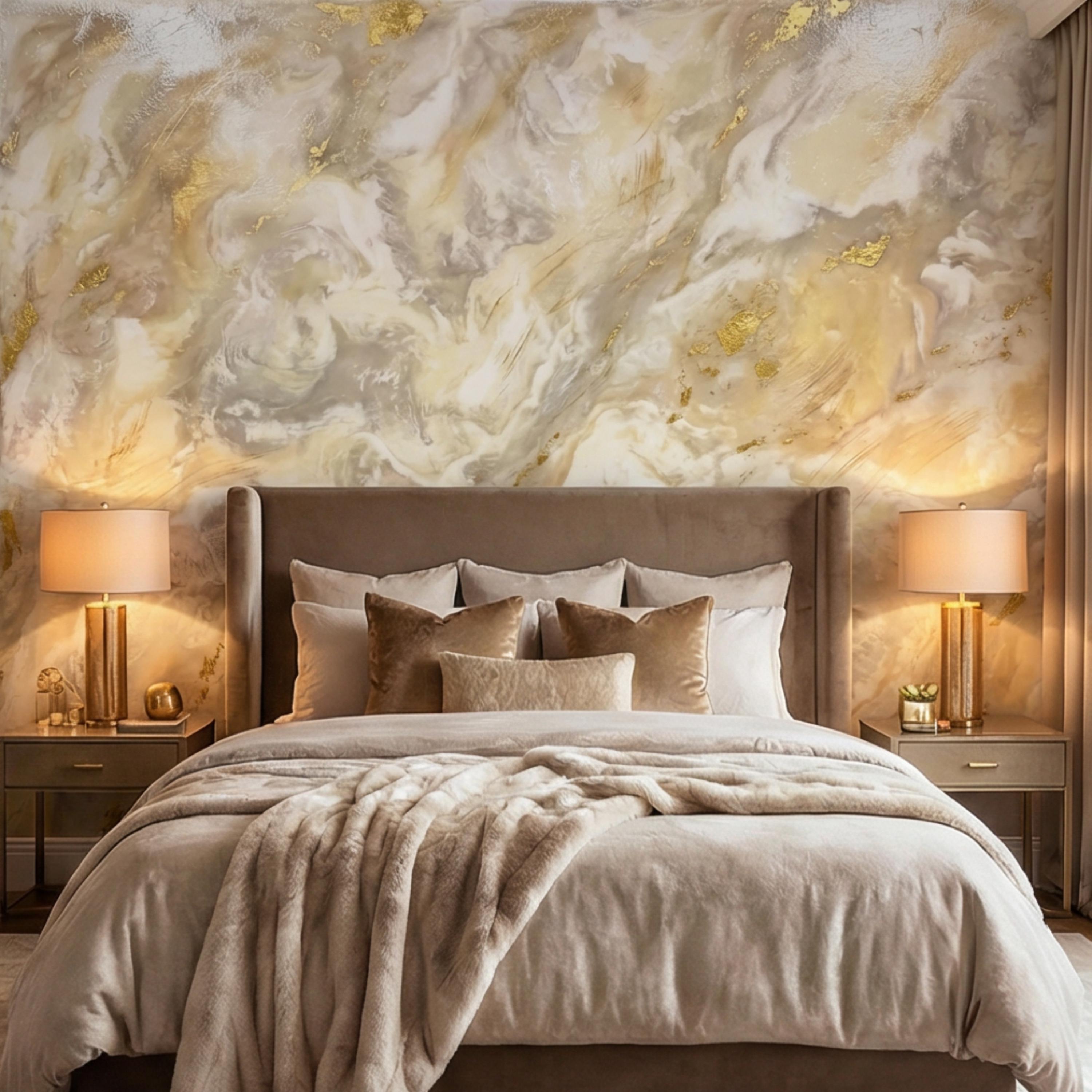 Textured Plaster Neutral Beige Gray with Gold Accents Peel and Stick Wall Mural, Modern Organic Minimal Wabi Sabi Style Wallpaper