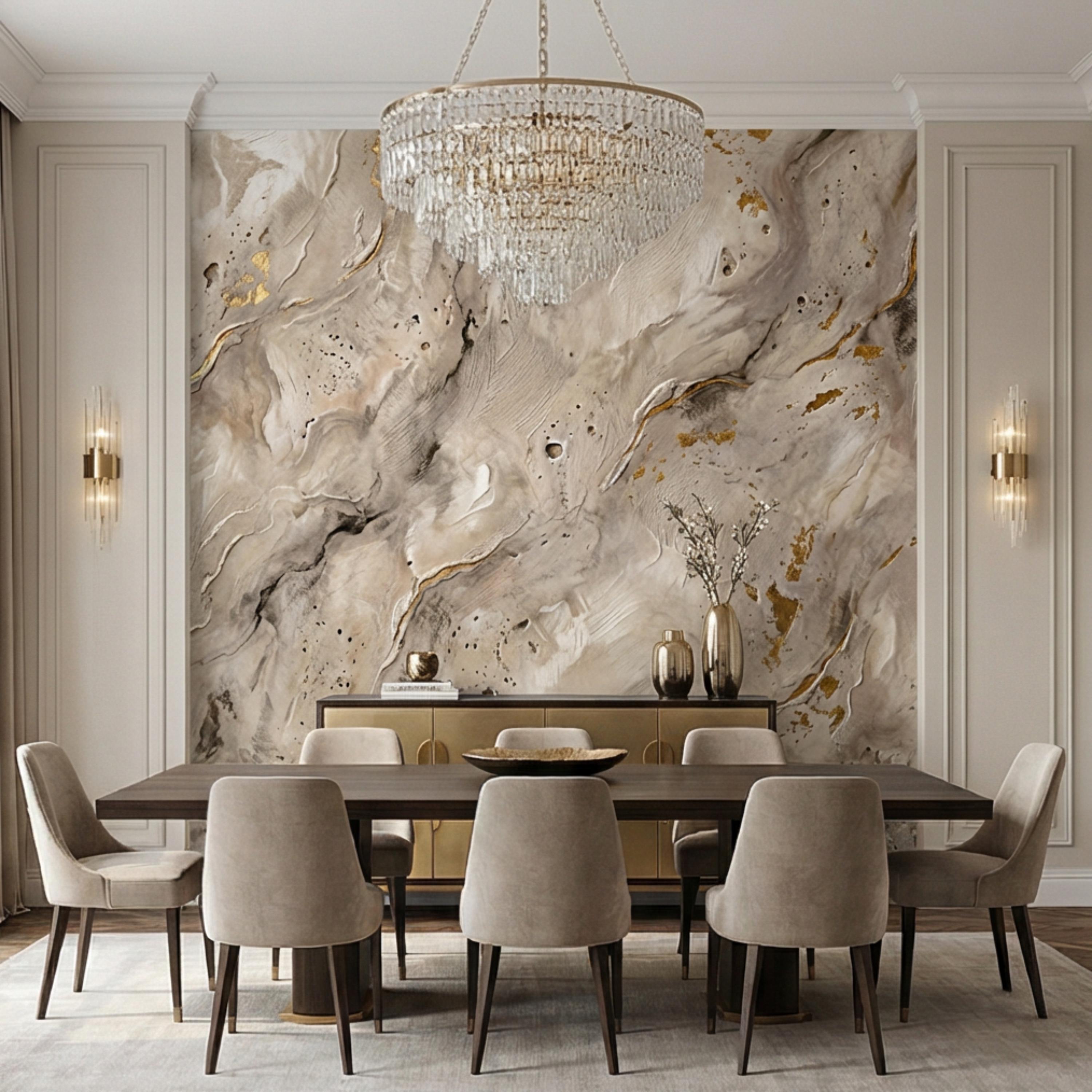 Modern Organic Neutral Beige Plaster Texture with Gold Accents Peel and Stick Wall Mural, Wabi Sabi Abstract Minimal Wallpaper