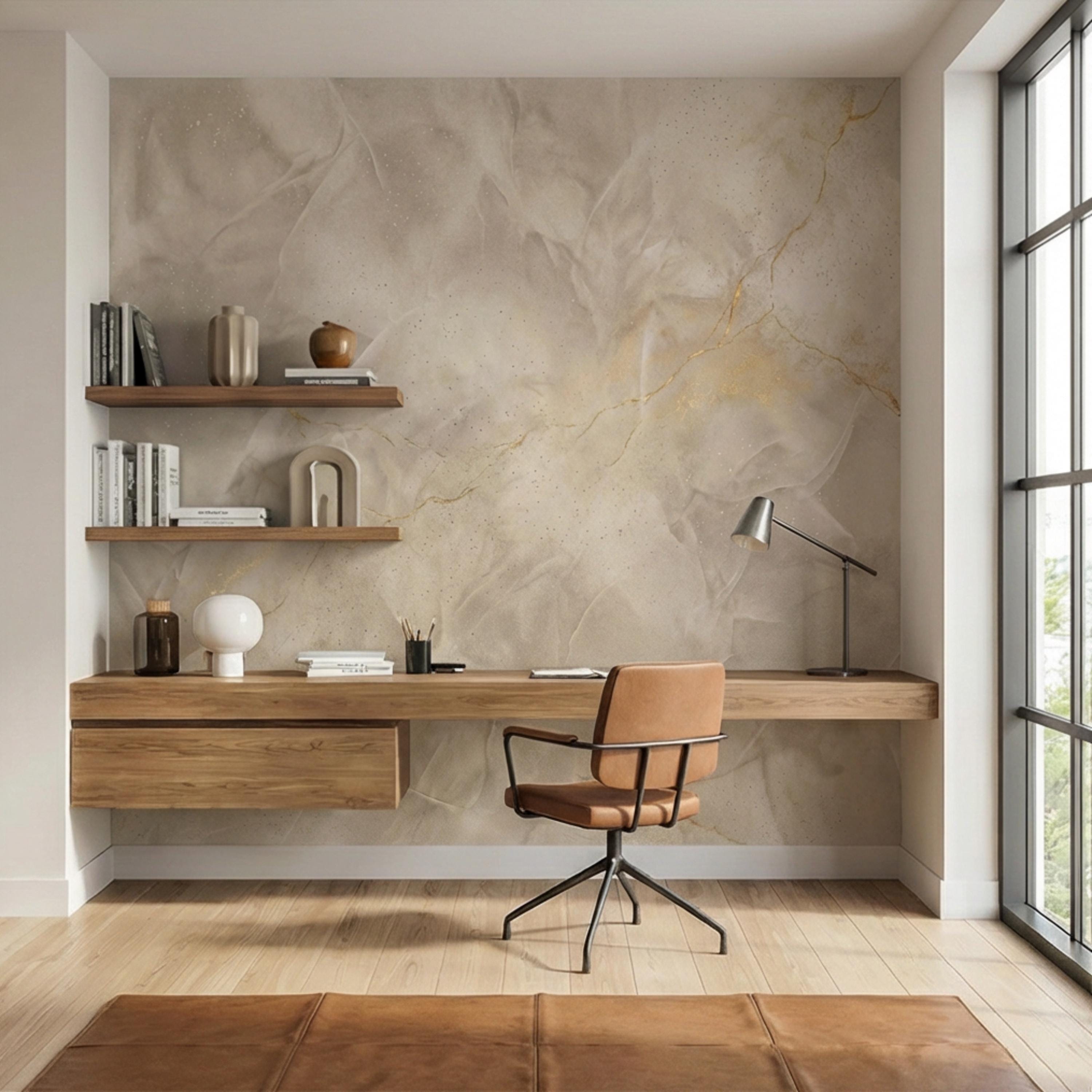 Neutral Cream Beige Plaster Texture with Gold Veins Peel and Stick Wall Mural, Modern Organic Wabi Sabi Abstract Wallpaper