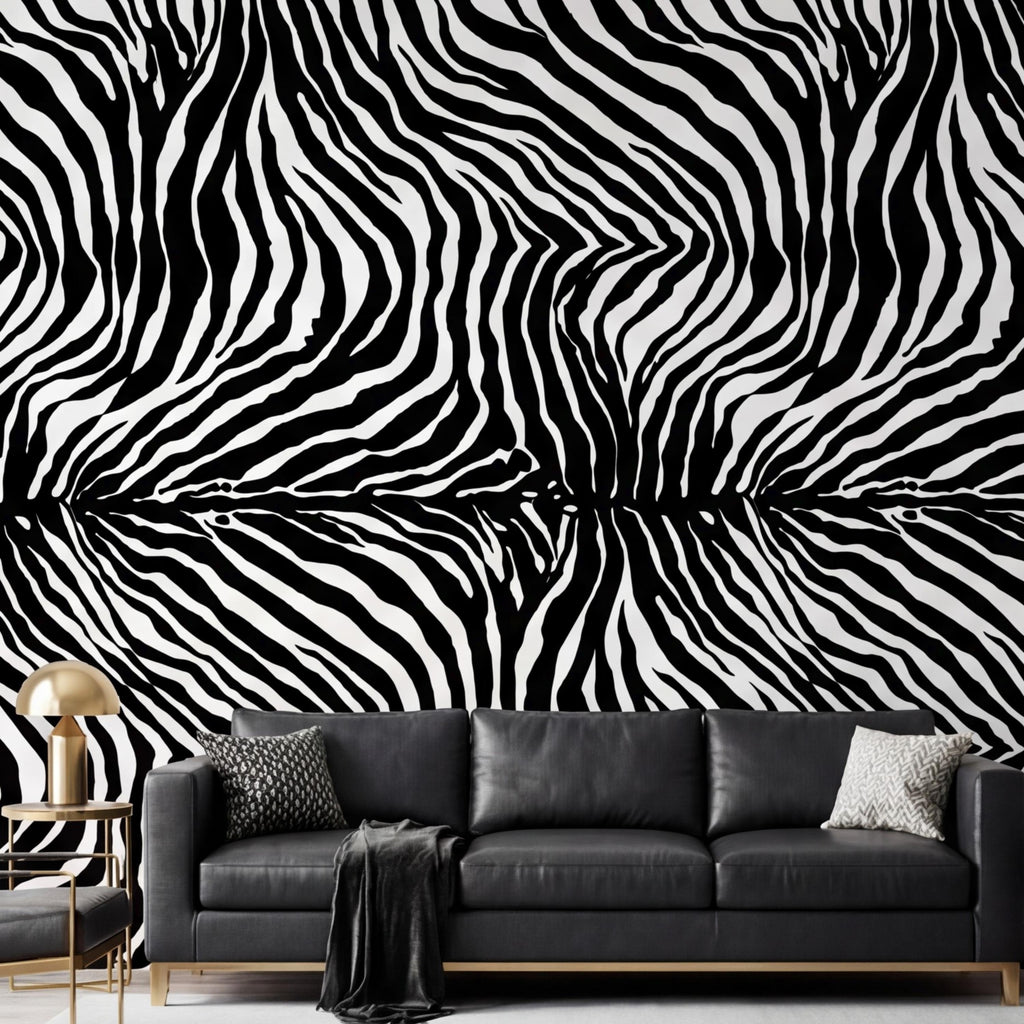 Modern Zebra Print Peel and Stick Wall Mural, Black and White Animal Stripe Pattern, Bold Safari Statement Wall Decor, Bedroom Living Room