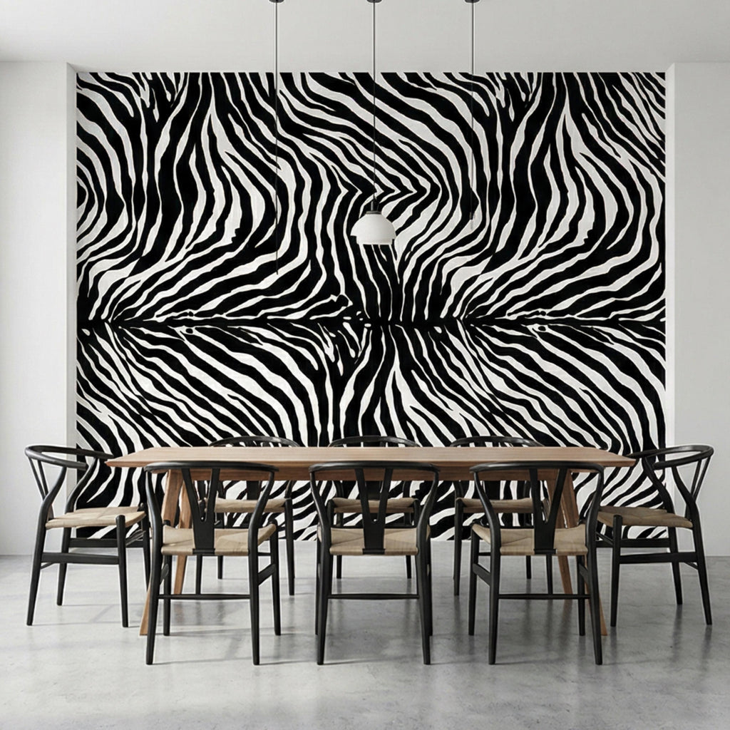 Modern Zebra Print Peel and Stick Wall Mural, Black and White Animal Stripe Pattern, Bold Safari Statement Wall Decor, Bedroom Living Room