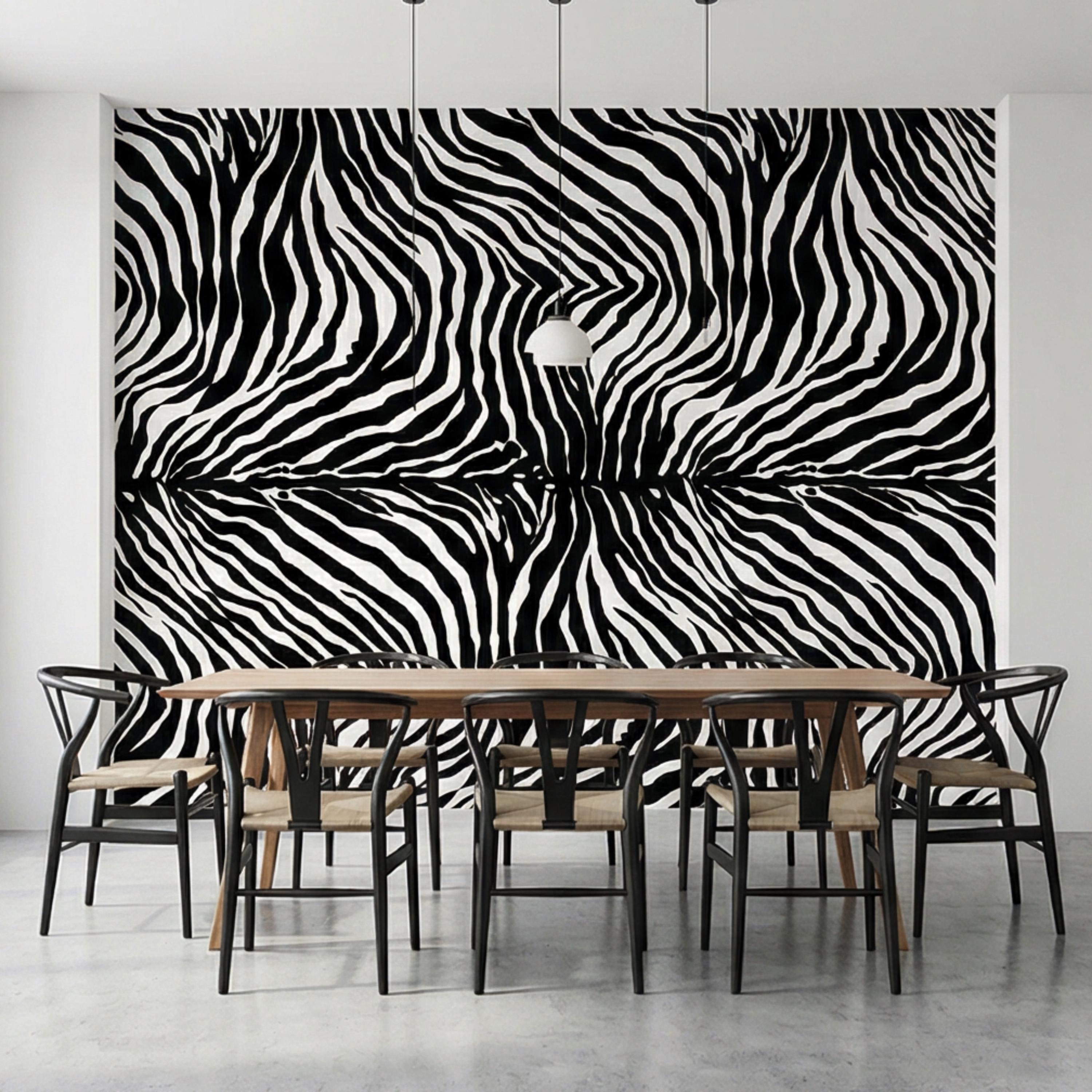 Modern Zebra Print Peel and Stick Wall Mural, Black and White Animal Stripe Pattern, Bold Safari Statement Wall Decor, Bedroom Living Room