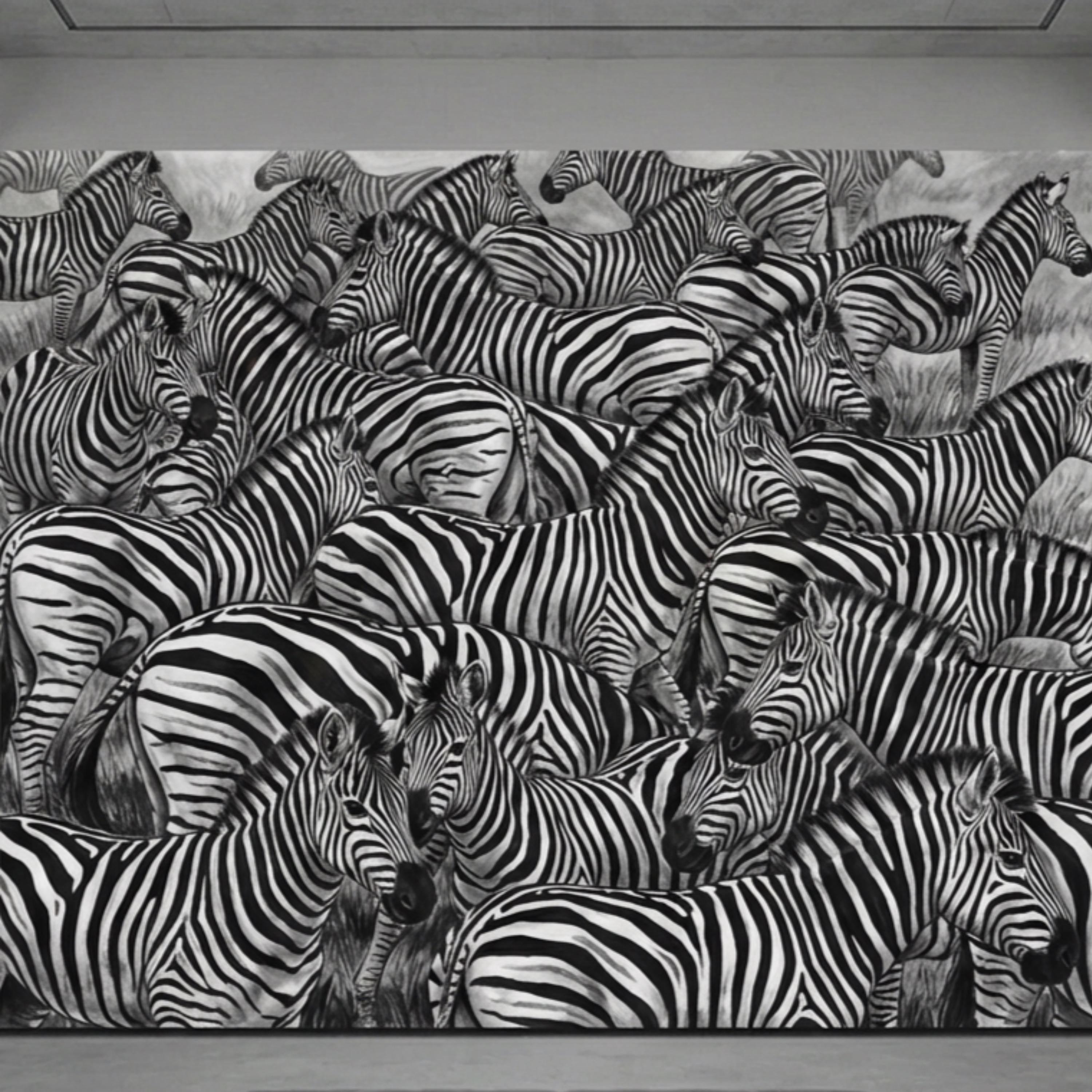 Zebra Herd Peel and Stick Wall Mural, Black and White Safari Animal Illustration Pattern, Bold Monochrome Wildlife Wallpaper