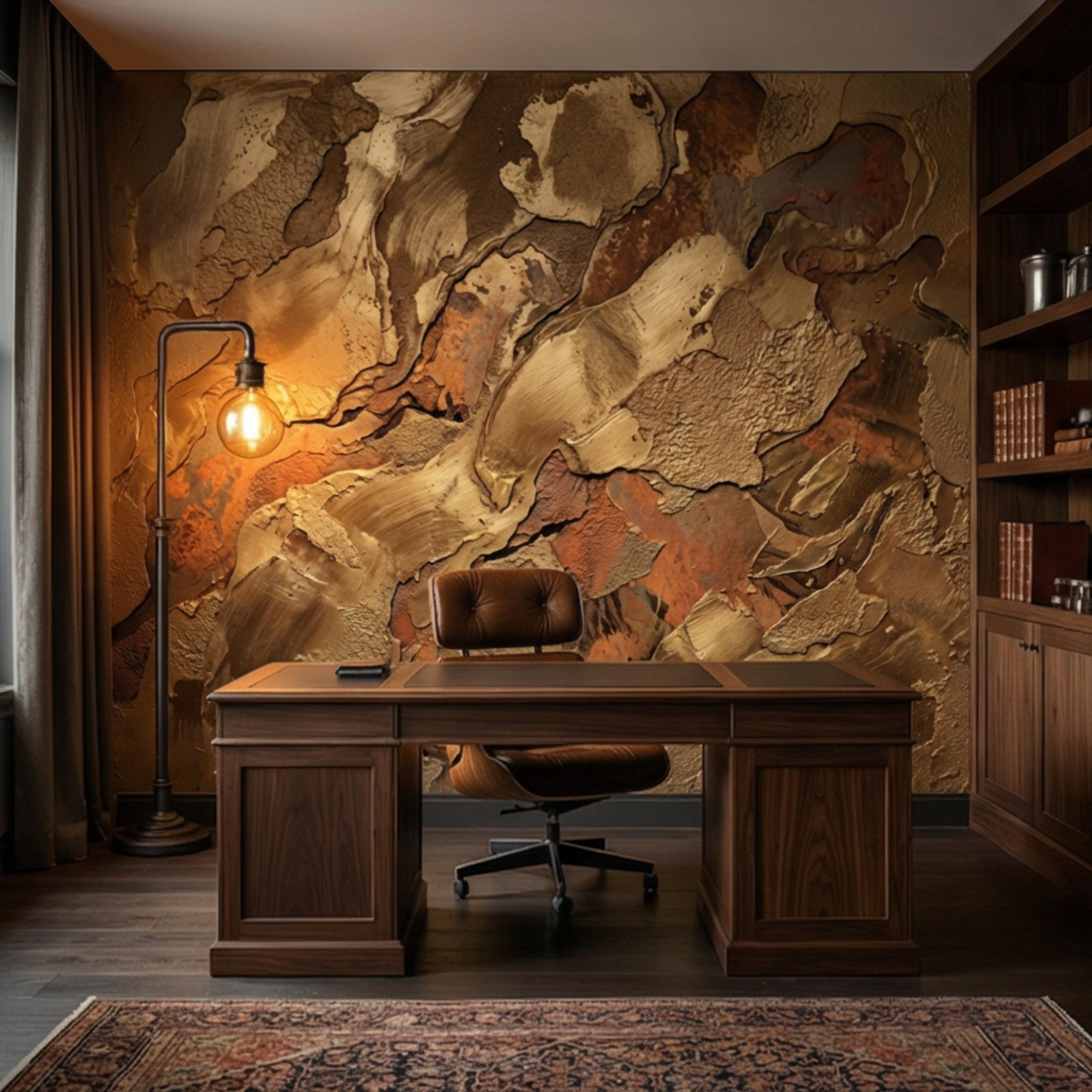 Gold Textured Peel and Stick Wall Mural, Industrial Plaster Wallpaper, Rust Patina Abstract Wall Decor