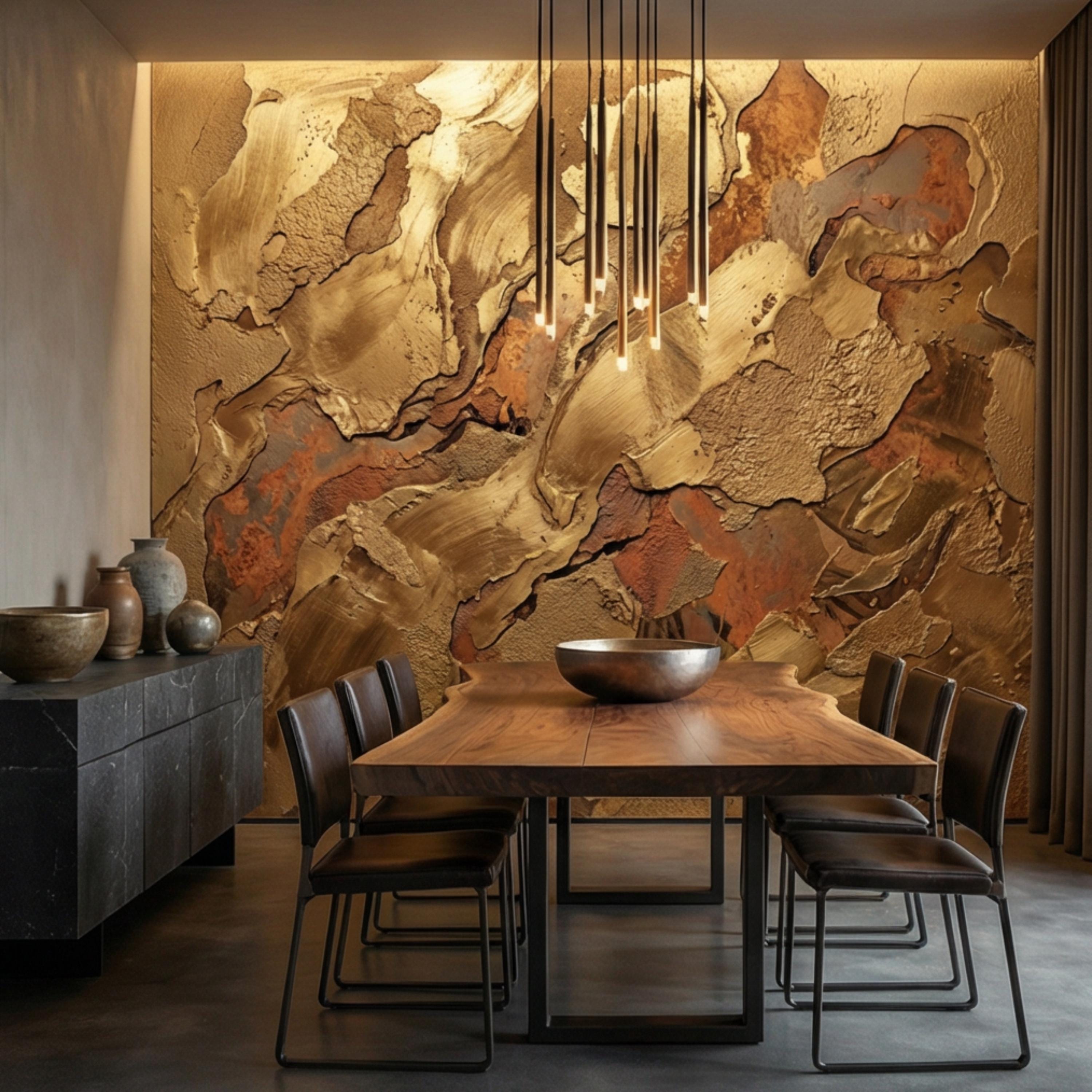 Gold Textured Peel and Stick Wall Mural, Industrial Plaster Wallpaper, Rust Patina Abstract Wall Decor