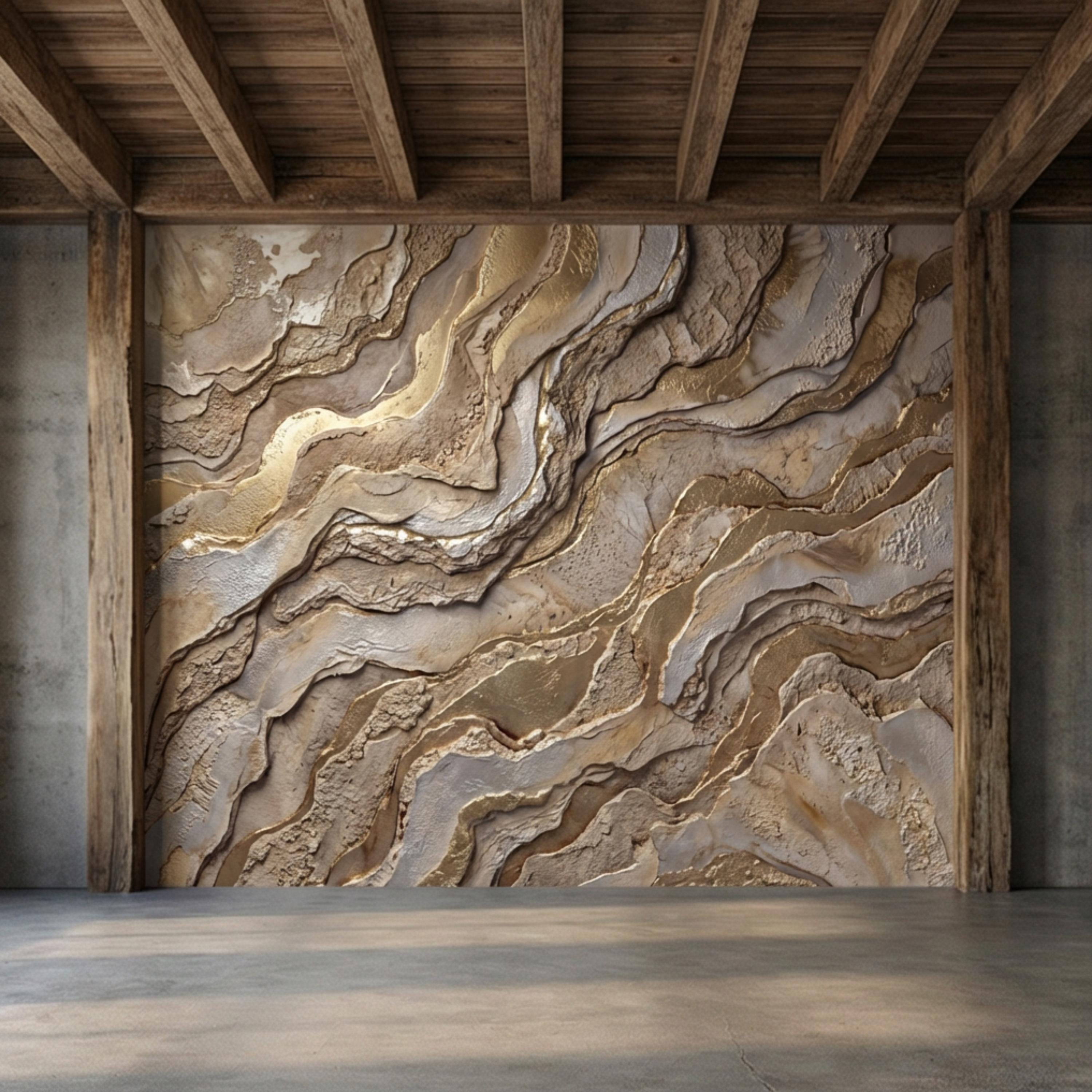 Gold and Beige Abstract Stone Effect Peel and Stick Wall Mural, Luxury Textured Wallpaper, Modern Neutral Accent Wall