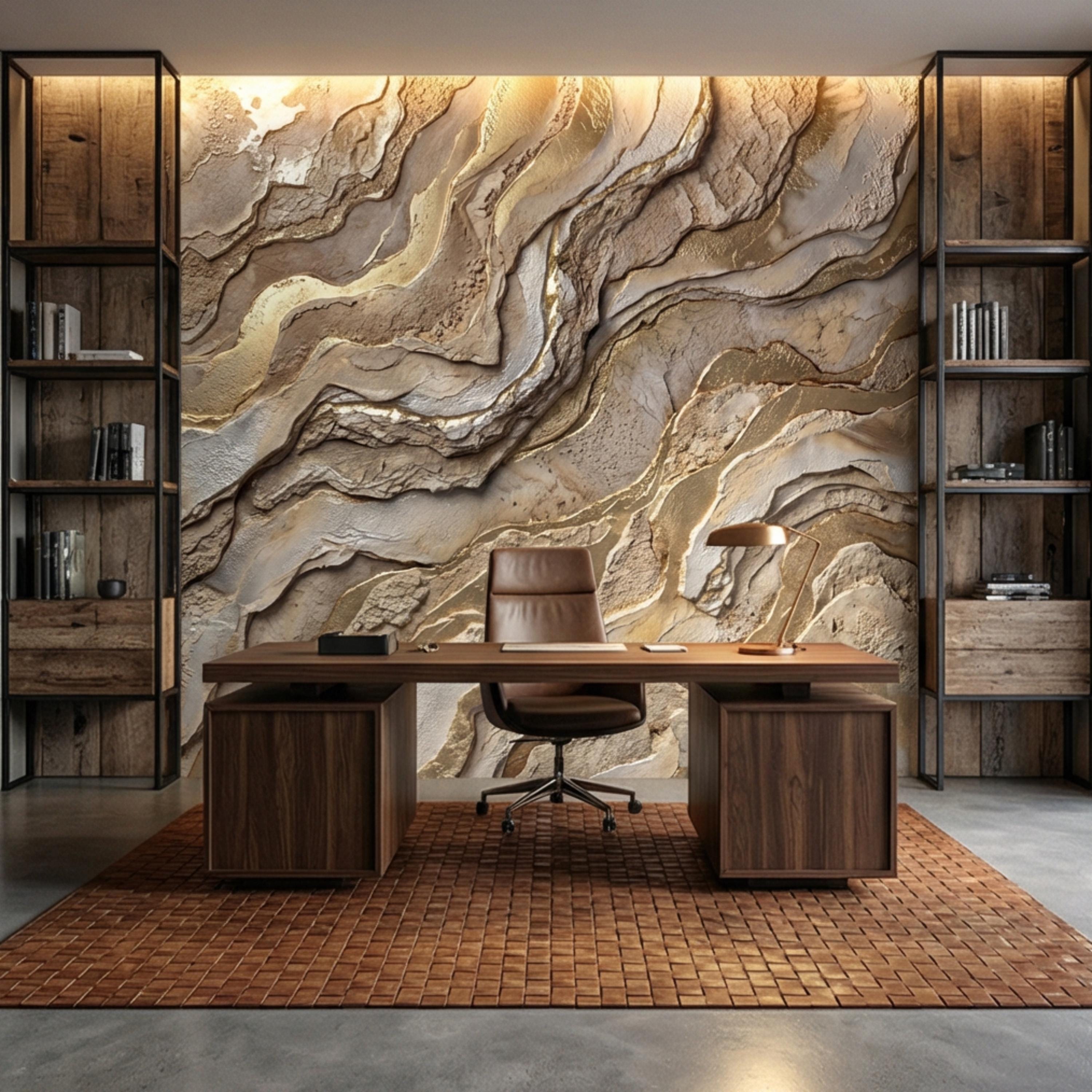 Gold and Beige Abstract Stone Effect Peel and Stick Wall Mural, Luxury Textured Wallpaper, Modern Neutral Accent Wall