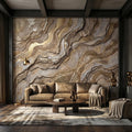 Gold and Beige Abstract Stone Effect Peel and Stick Wall Mural, Luxury Textured Wallpaper, Modern Neutral Accent Wall