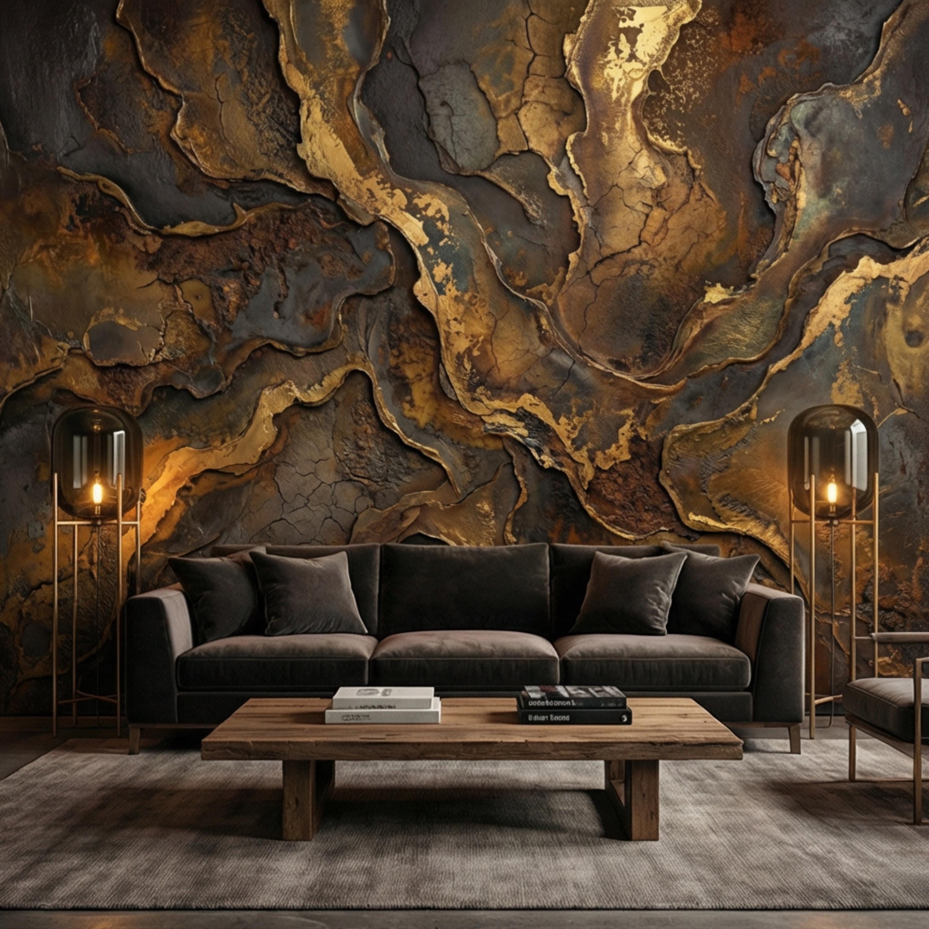 Industrial Rust Metal Peel and Stick Wall Mural, Distressed Patina Effect Wallpaper, Modern Loft Accent Wall Decor