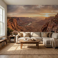 Southwest Canyon Sunrise Panoramic Peel and Stick Wall Mural, Desert River Valley Landscape Wallpaper