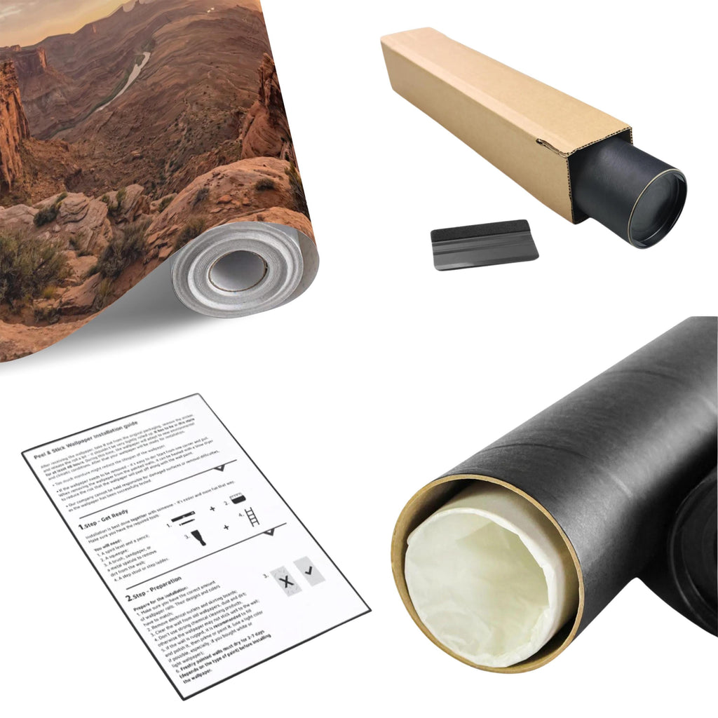 Southwest Canyon Sunrise Panoramic Peel and Stick Wall Mural, Desert River Valley Landscape Wallpaper