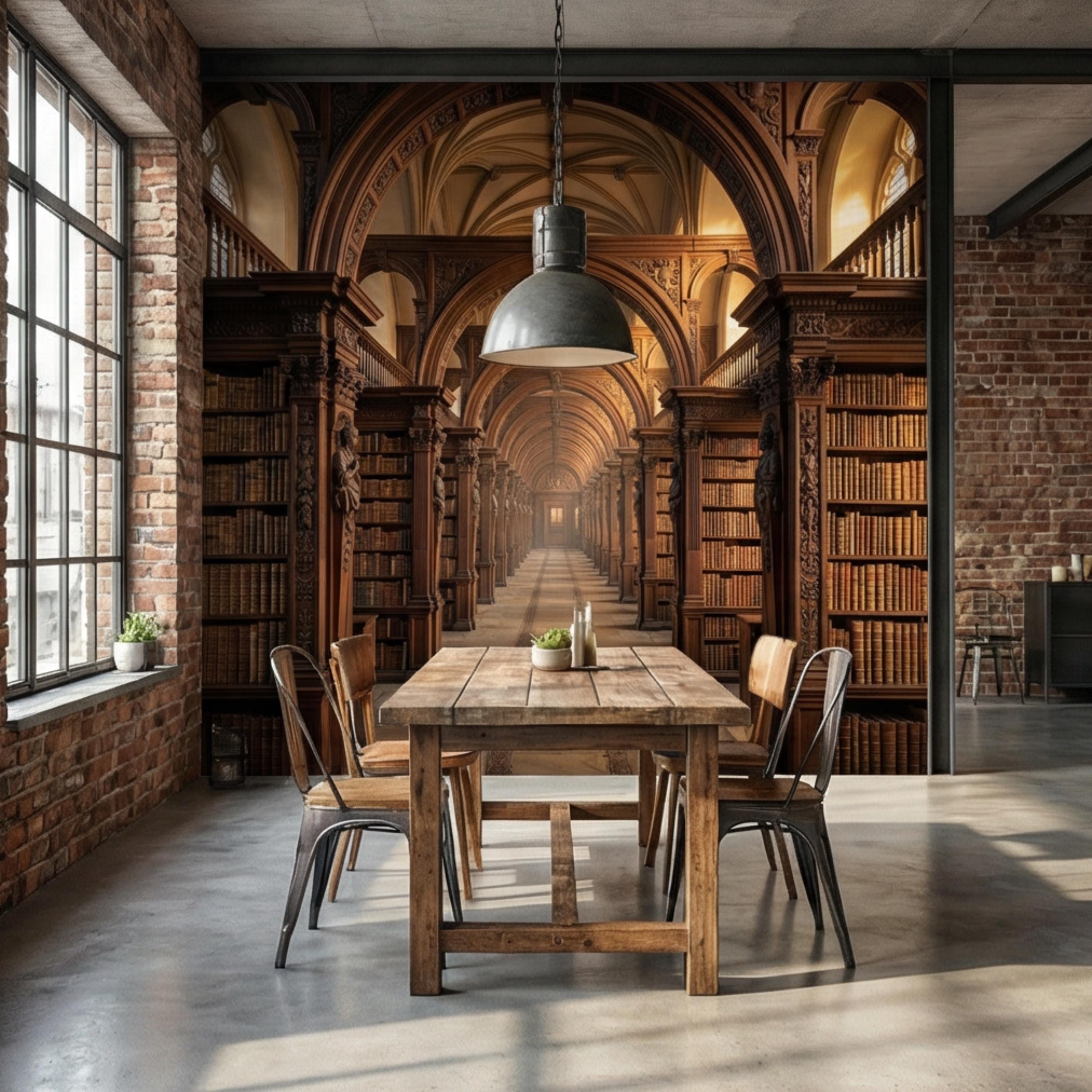 Grand Old World Library Peel and Stick Wall Mural, European Dark Academia Library Wallpaper