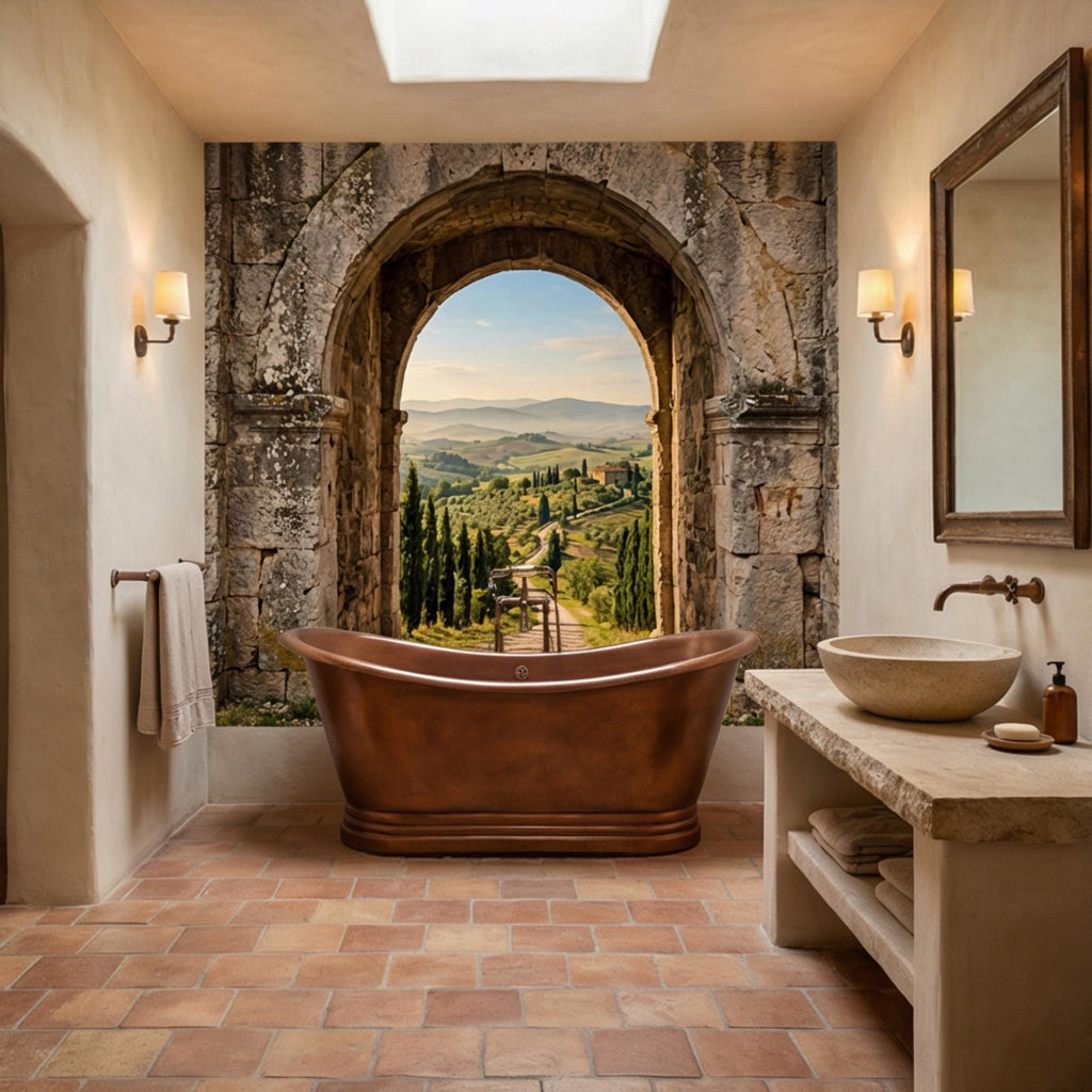 Tuscan Archway View Peel and Stick Wall Mural, Italian Countryside Villa Wallpaper